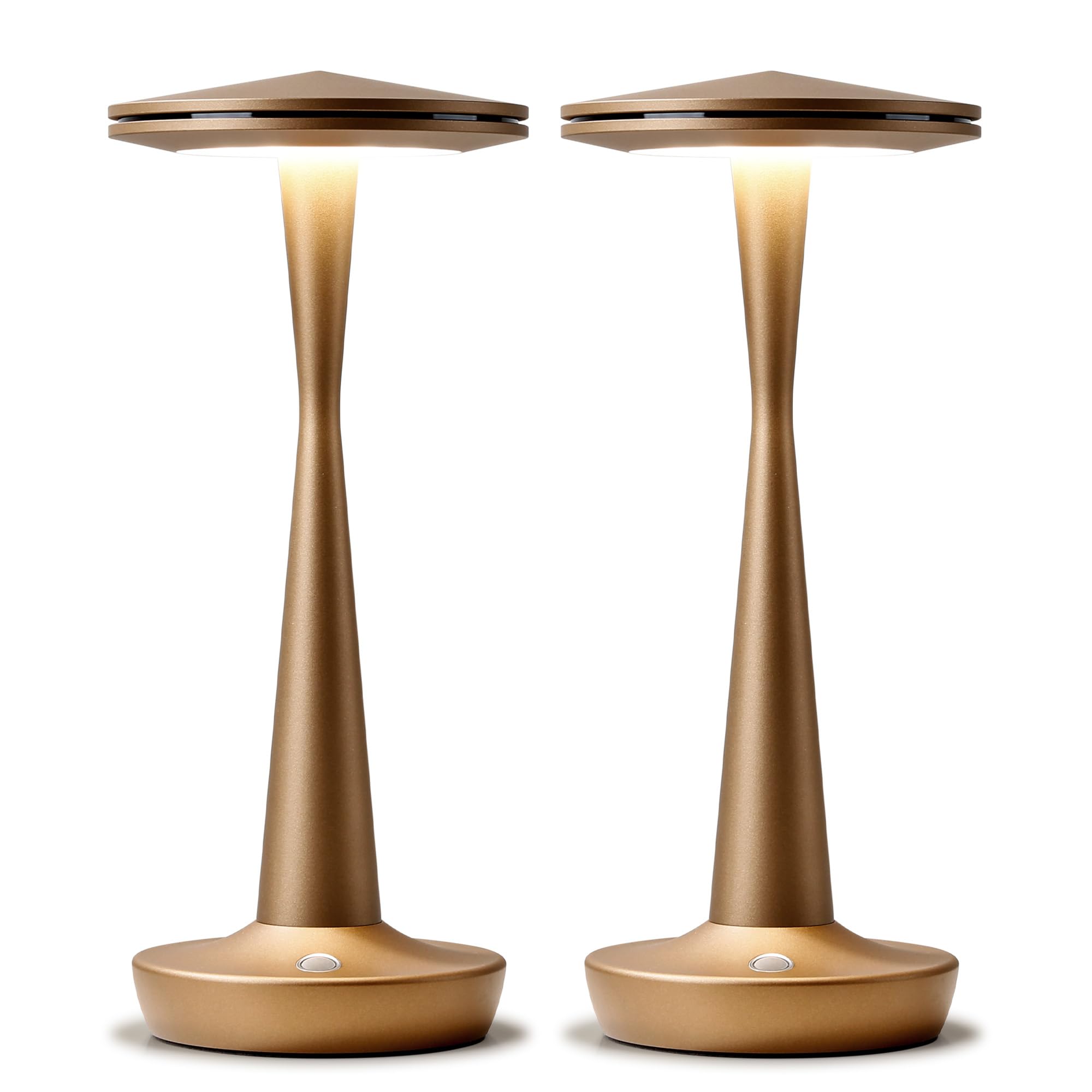Lámpara de Mesa LED Inalámbrica Recargable 6000mAh, 3 Temperaturas de Color y Regulación Táctil Continua, IP54 Impermeable, Diseño Moderno con Memoria, para Interior y Exterior (2x Bronce)