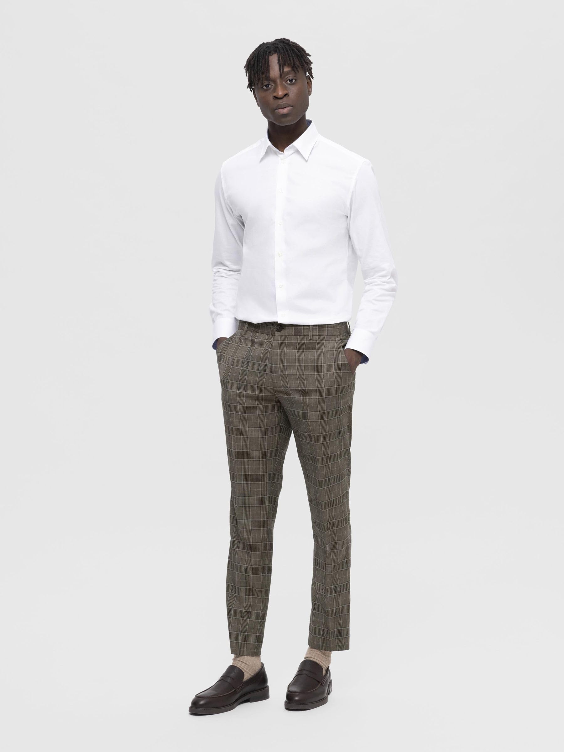 SELECTED HOMME Slhslim-neil Brown Blue Check Trs B Noos - Spodnie Mężczyźni