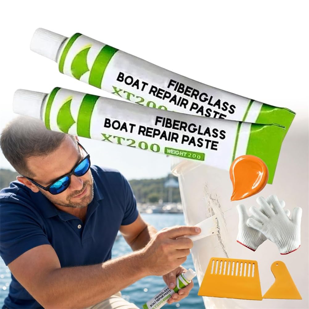 XT200 Universal Repair Paste,2Pcs Fiberglass Boat Repair Paste,Scratch Remover Touch Up Fix Tools,Marine Fiberglass Repair Kit for Boats, Quick Dry Resin,for Scratches,Cracks,Gouges (Orange)