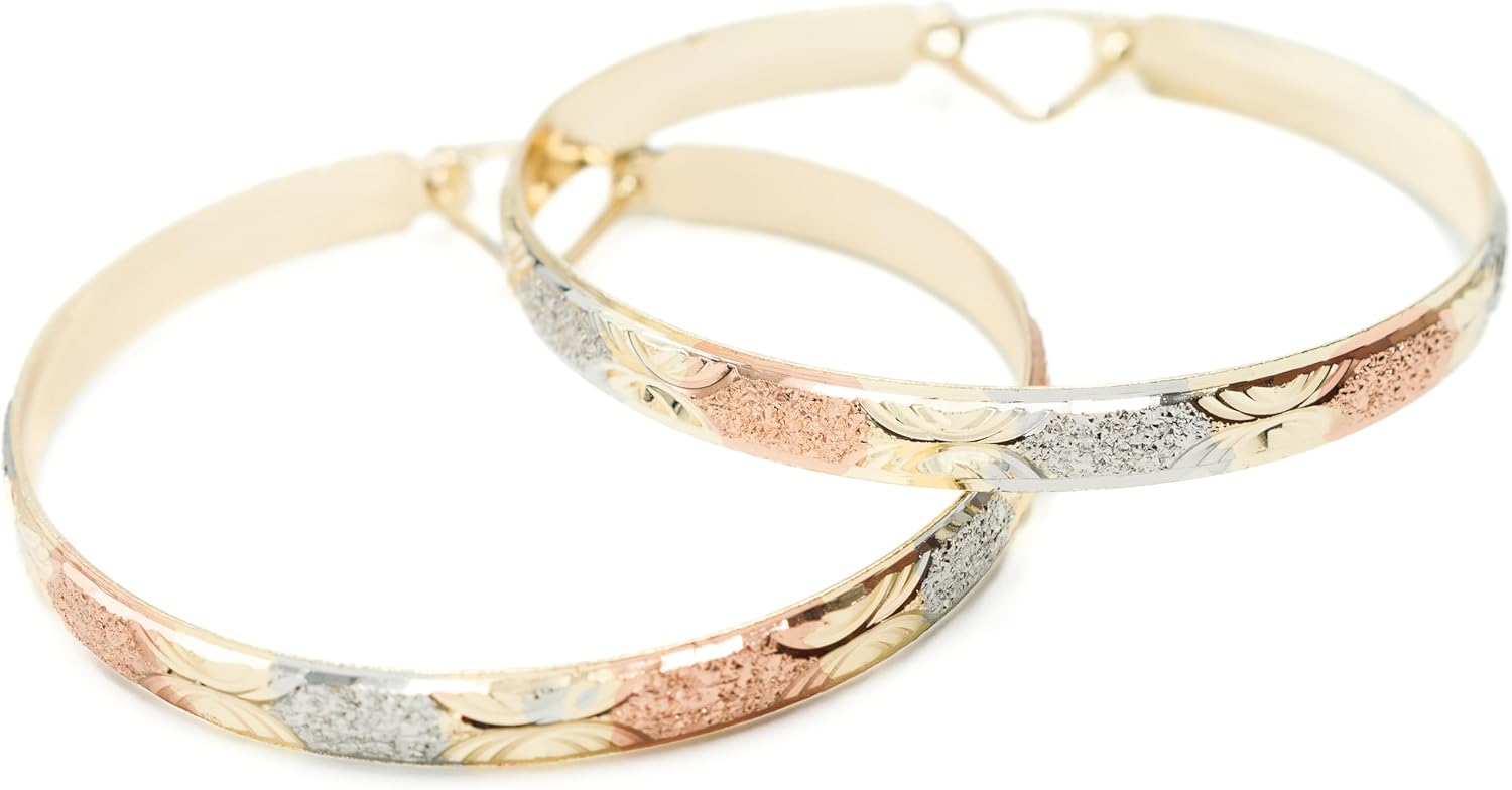 Mixed Metal Tri Tone Rose Gold, Silver & Yellow Gold Hoop Earrings, 18k Gold Filled Plating - Image 4