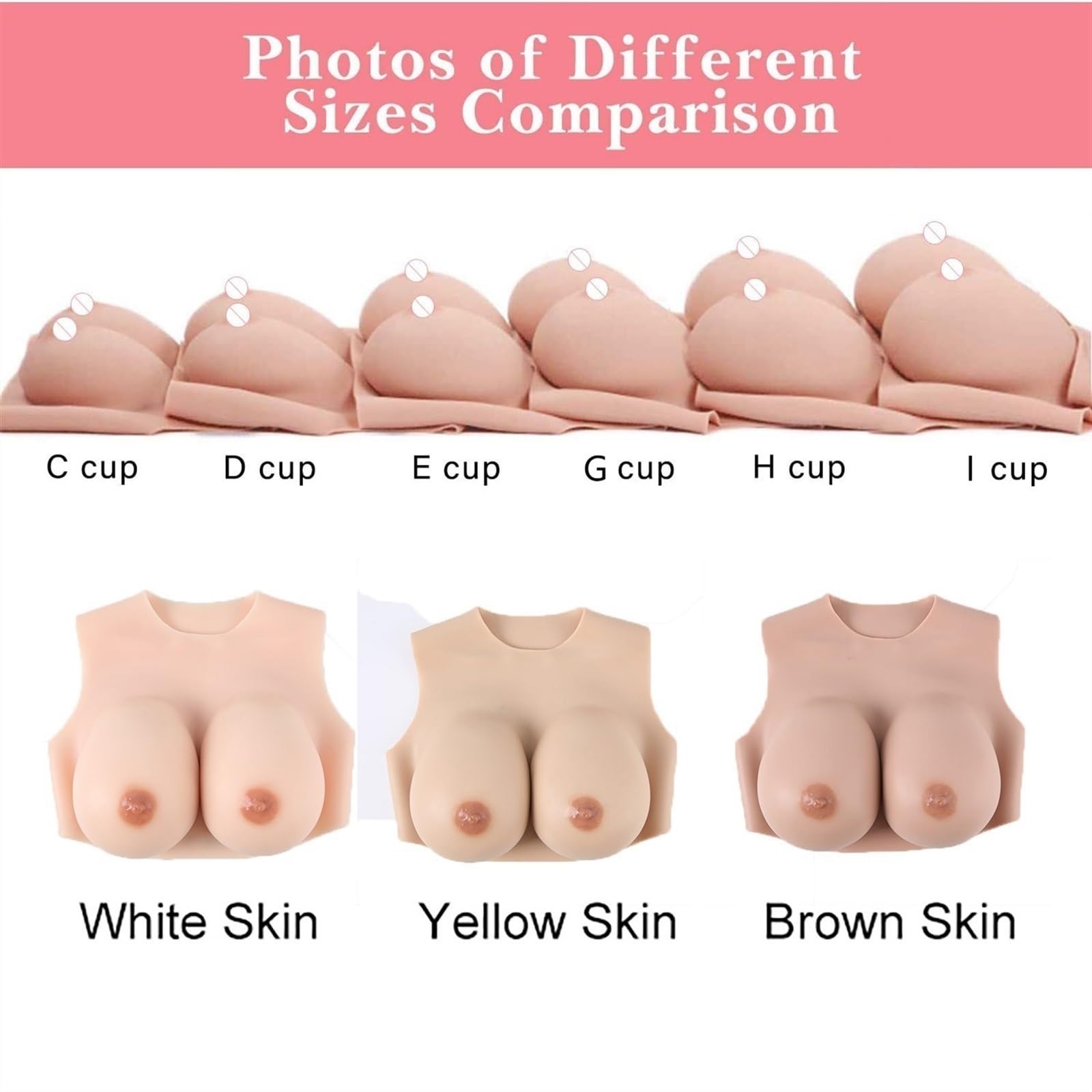 Okrągły kołnierz Pół ciała silikonowy kształt piersi Wzmacniacz piersi Nadaje się do protez mastektomii Wesela Boże Narodzenie Halloween (Color : White Skin, Size : G~1250g)