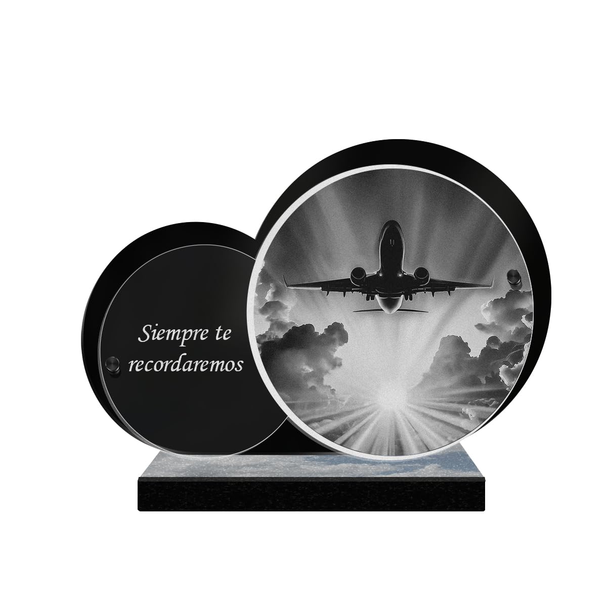 Eternel - Placa Funeraria Personalizada Doble Círculo - Avión, Piloto, Viaje - Texto Personalizable, Placa Funeraria Grabada con Láser para Homenaje, Placa Mortuoria, Tumba, Sepultura, Ceremonia