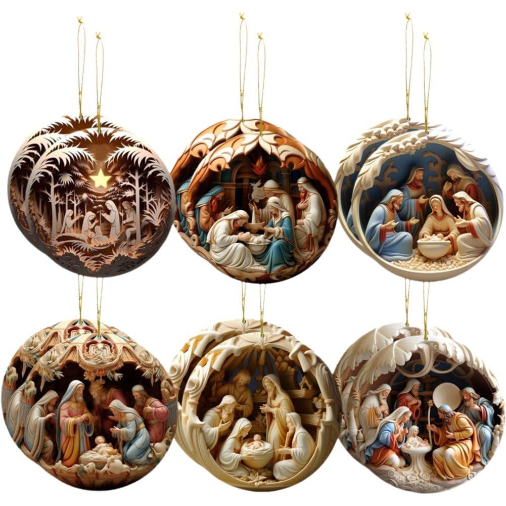 Sanfly Nativity Scene Ornaments 12 Pcs Wooden Christmas Tree Hanging Ornaments The Birth Of Jesus Nativity Christmas Ornament For Xmas Tree