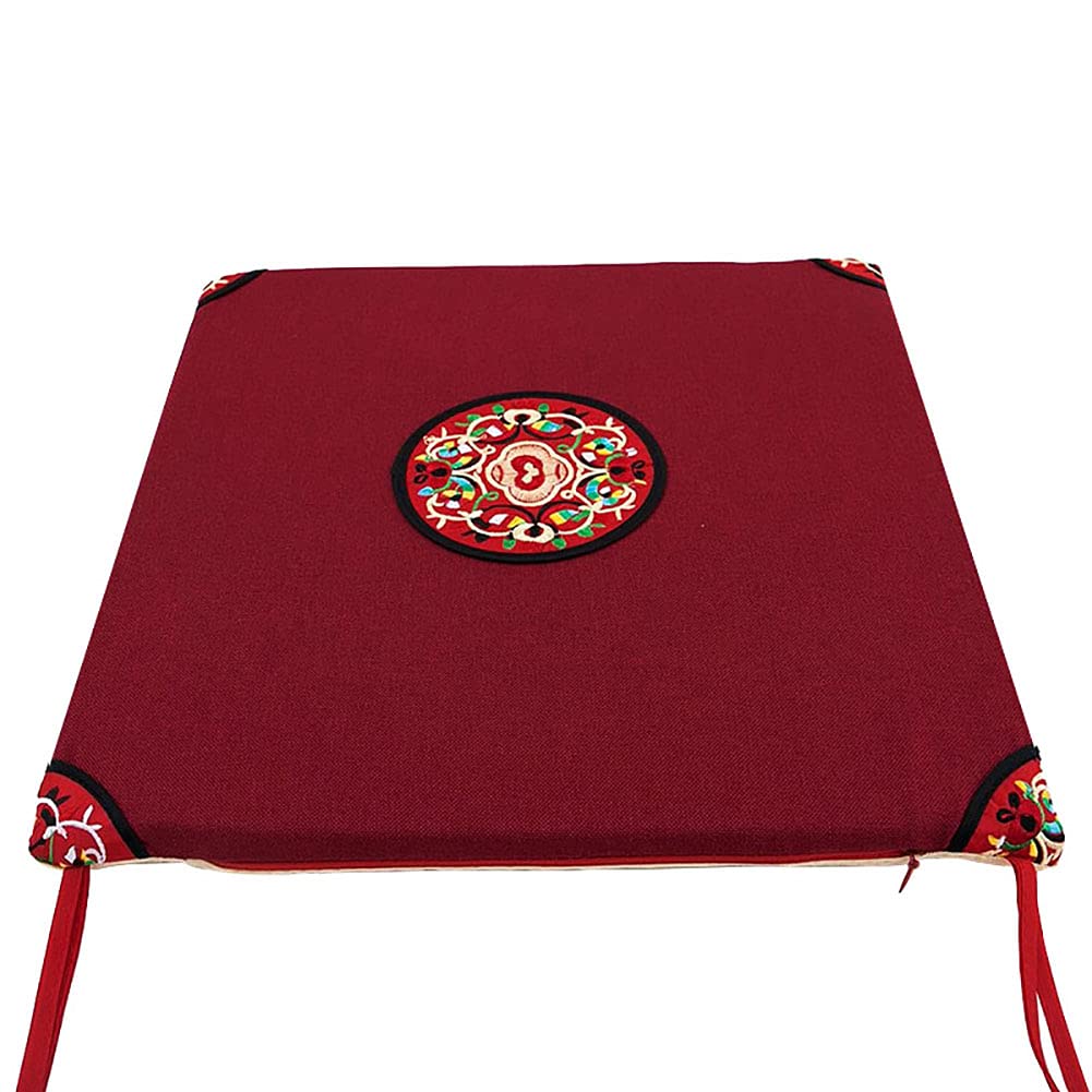 HUALEMEI Non Slip Breathable Linen Seat Cushion,Chinese Style Embroidery Dining Chair Cushions Indoor Office Kitchen Chair Pads-C 45x45x2.5cm(18x18x1inch)
