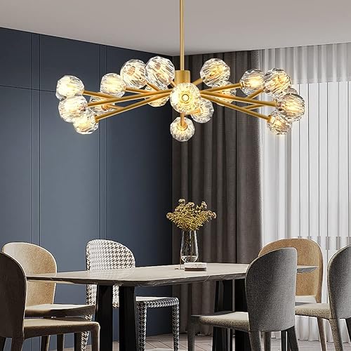 Miniatura 8 de MORE CHANGE MoreChange - Lámpara de araña moderna de globo lineal, lámpara colgante Sputnik de mediados de siglo, lámpara colgante ajustable con