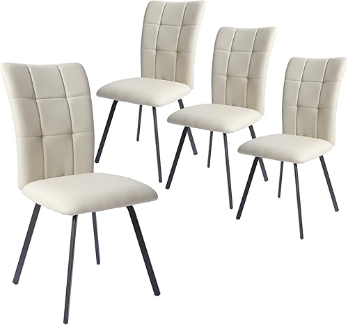HIPIHOM Juego de 4 sillas de comedor modernas sillas de comedor de cocina sillas laterales tapizadas de cuero sintético con cojín y patas de metal
