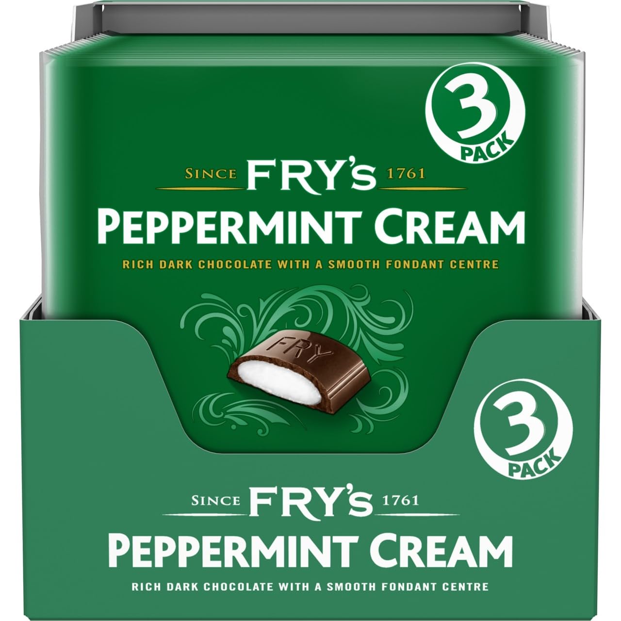 Fry's Peppermint Cream, Rich Dark Chocolate With a Smooth Fondant Centre, Classic British Treat, Gifting Bulk Pack, (3 x 49 g) (Pack of 16) Total 48 Bars
