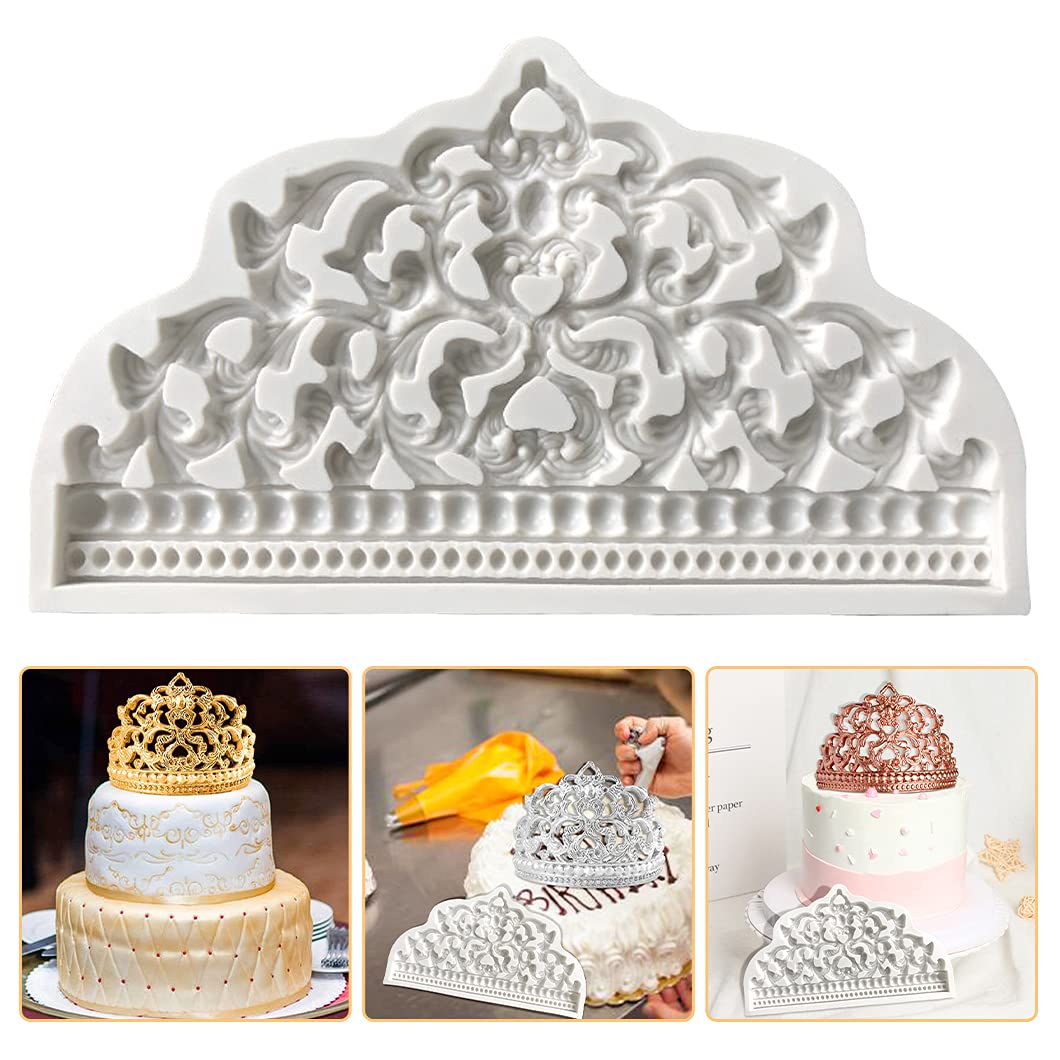 Rolin Roly Silicone Mould Crown Fondant Baroque Crown Silicone Mould Clay Chocolate Gumpaste Moulds Candy Decoration Tool Cake Mould Mini for Wedding Jewellery Jelly Soap Bread