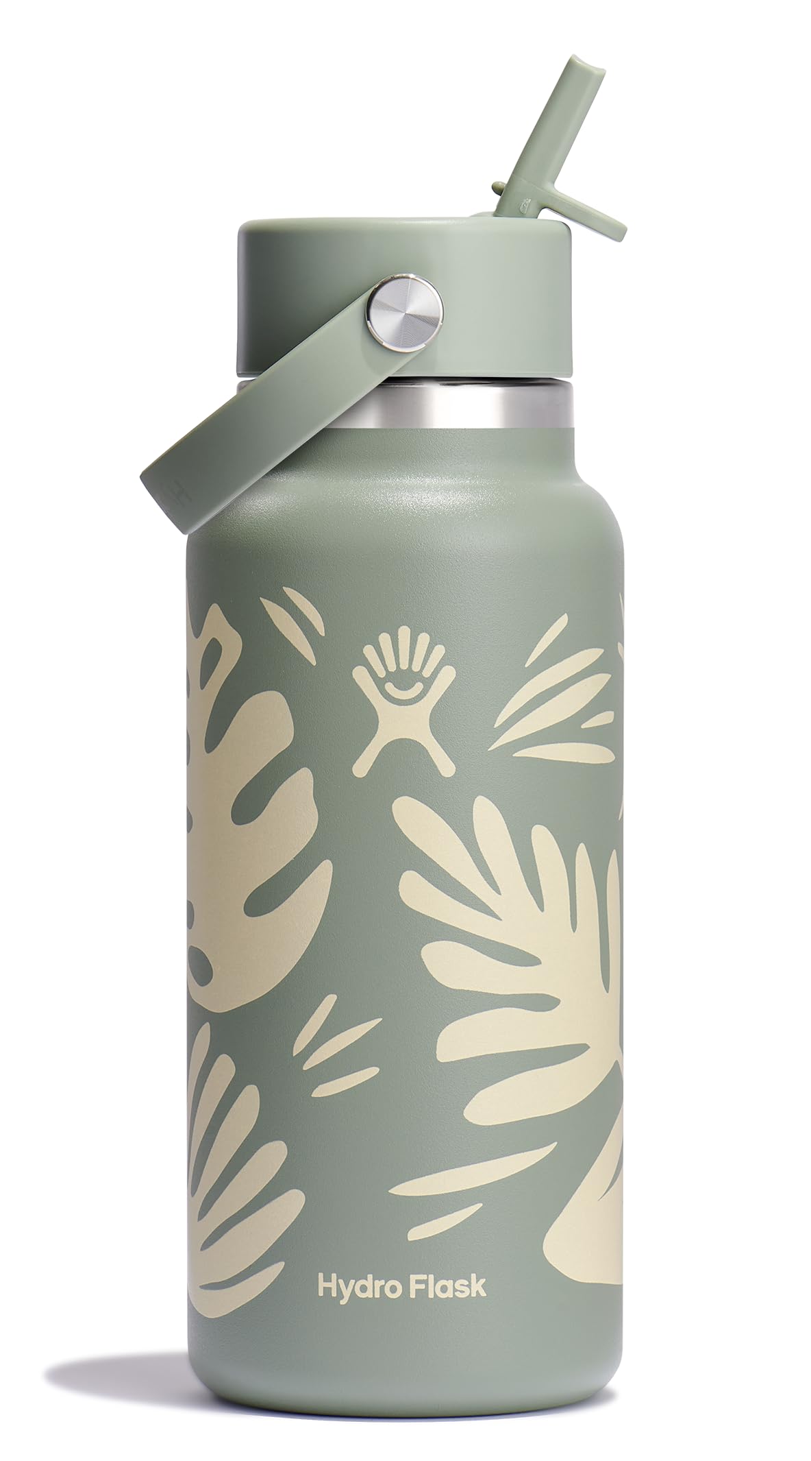 Hydro Flask Water Bottle - Insulated Stainless Steel - Wide Mouth Flex Straw Lid, Non Spill, Leakproof and Refillable in 32 Oz Botanical Bliss Agave
