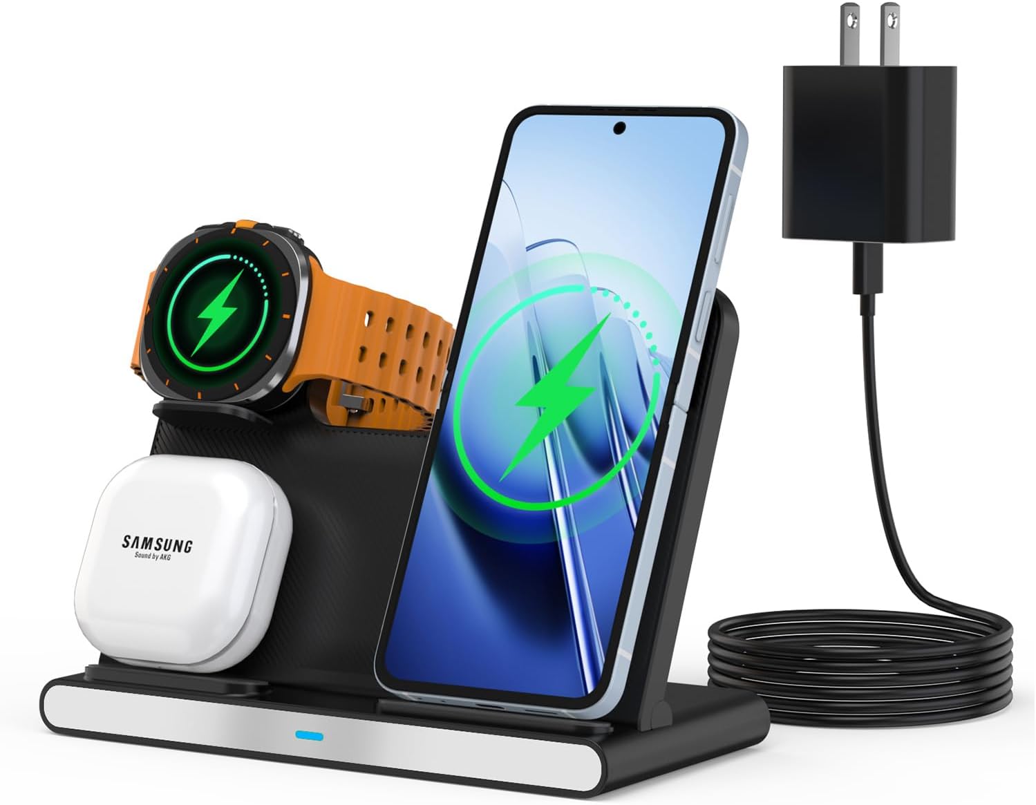 3 in 1 Wireless Charging Station for Samsung,Fast Charger Stand with 20W Adapter & 6FT Cable for Galaxy S25/S24/S23 Ultra,Z Flip 6/Flip 7,Z Fold 6/Fold 7,Galaxy Watch 8/7/6/5,Galaxy Buds 3/2/Pro/Live