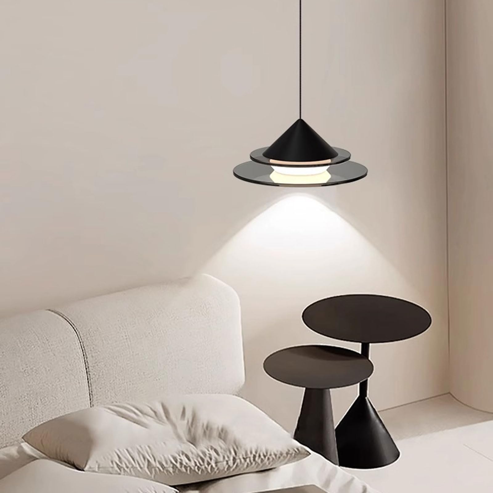 Lámpara colgante de noche de estilo italiano, creativa, de doble capa, LED de espectro completo, de cristal negro, ideal para dormitorios, salas de estudio y balcones.