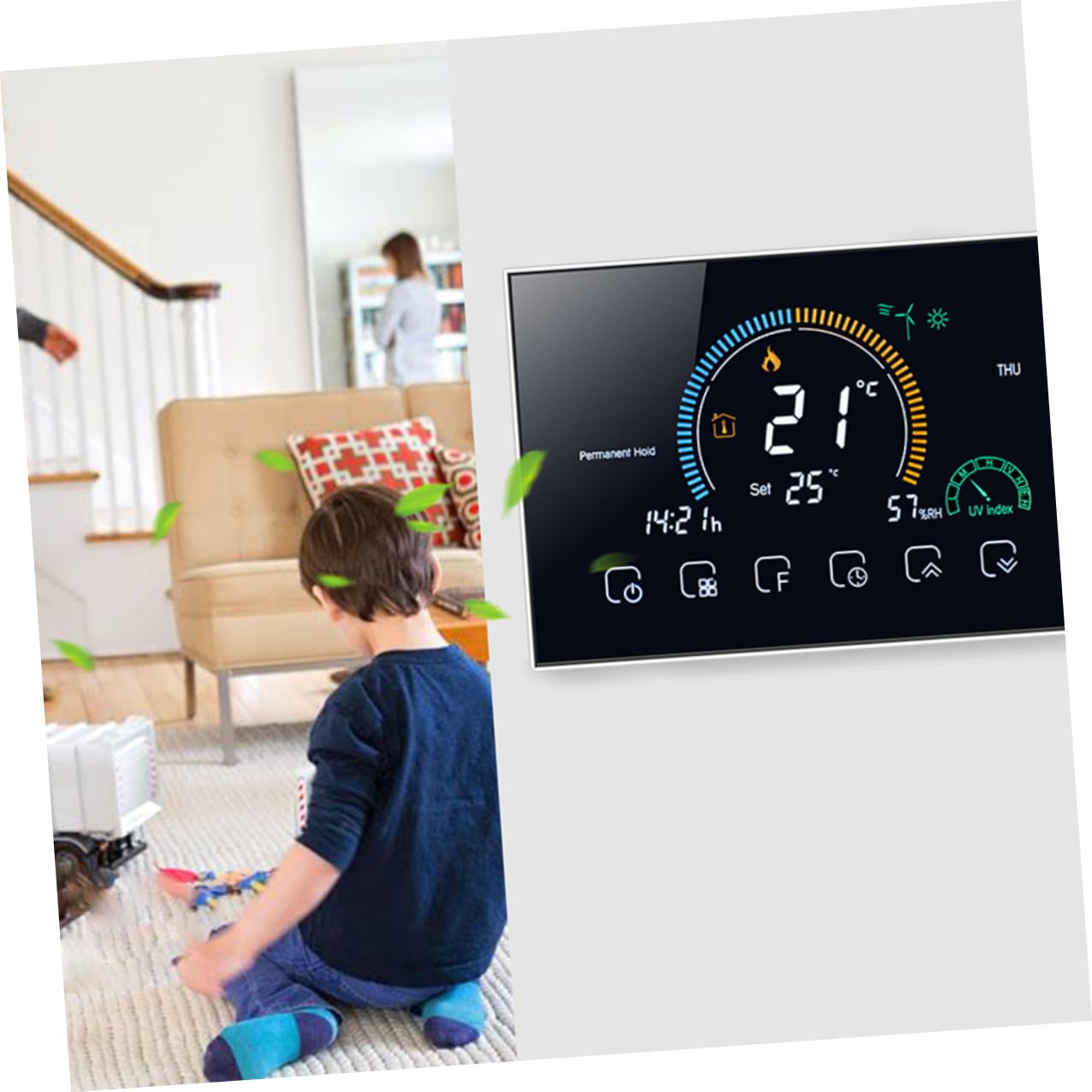 Drahtloser Intelligenter Temperaturregler mit WLAN und Touchscreen Schwarz