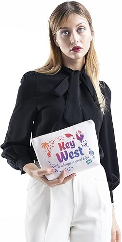 Miniatura 4 de TSOTMO Key West - Bolsa de maquillaje a juego para despedida de soltera, Key West siempre es una buena idea, viaje a la playa, Beige, Buena idea