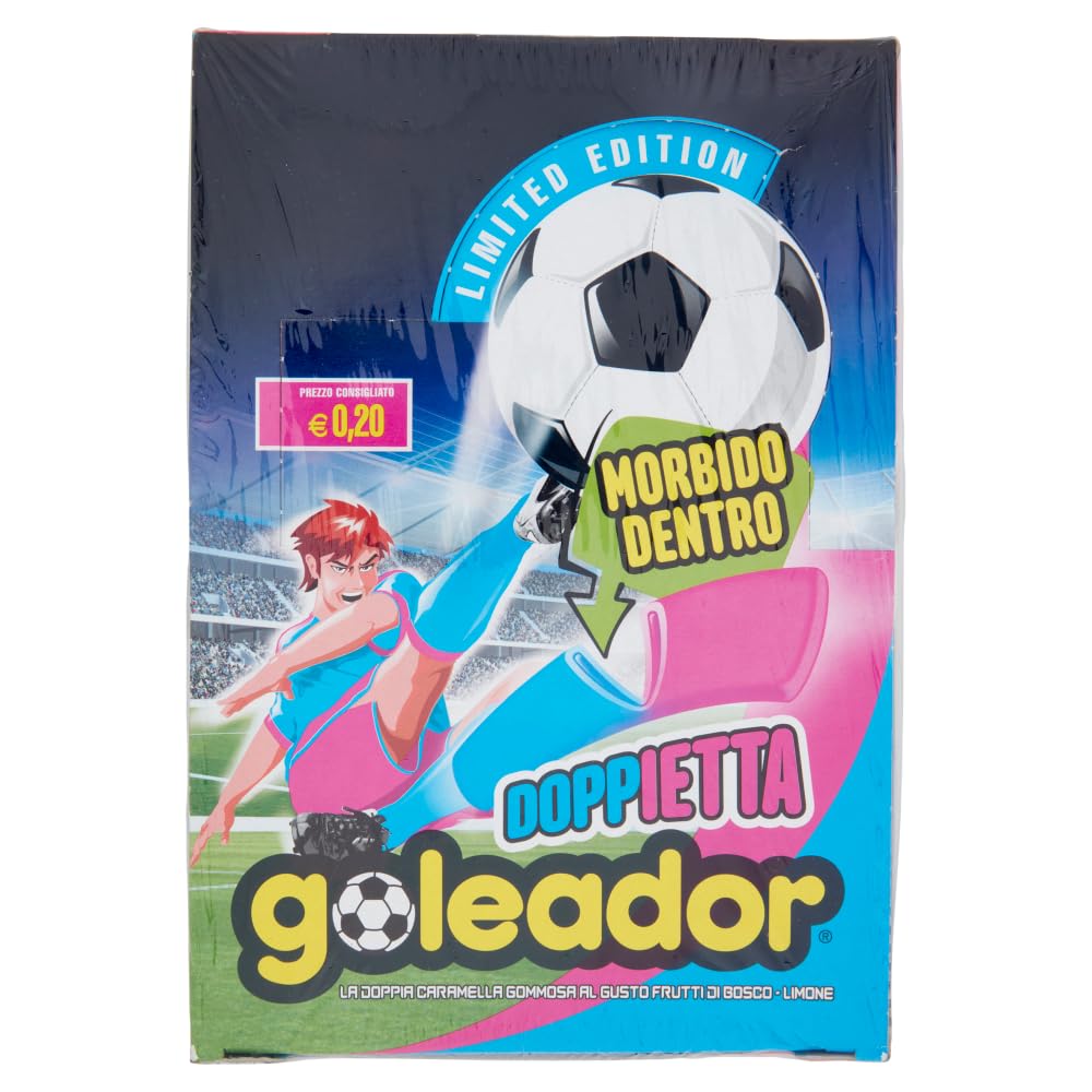 Goleador Lastrina Doppietta, Caramelle Gommose, Gusto Frutti di Bosco e Limone, Senza Glutine, con Zucchero, Confezione da200 Monopezzi, da Condividere con Amici o con Chi Vuoi