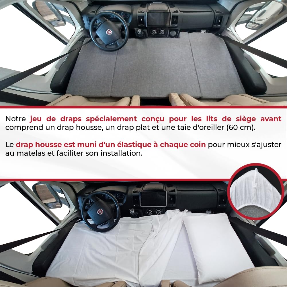 Lit avant + drap de camping pour Fiat Ducato, Jumper, Boxer (2002-2025) Couleur gris, lit supplémentaire, Camper Van, Van