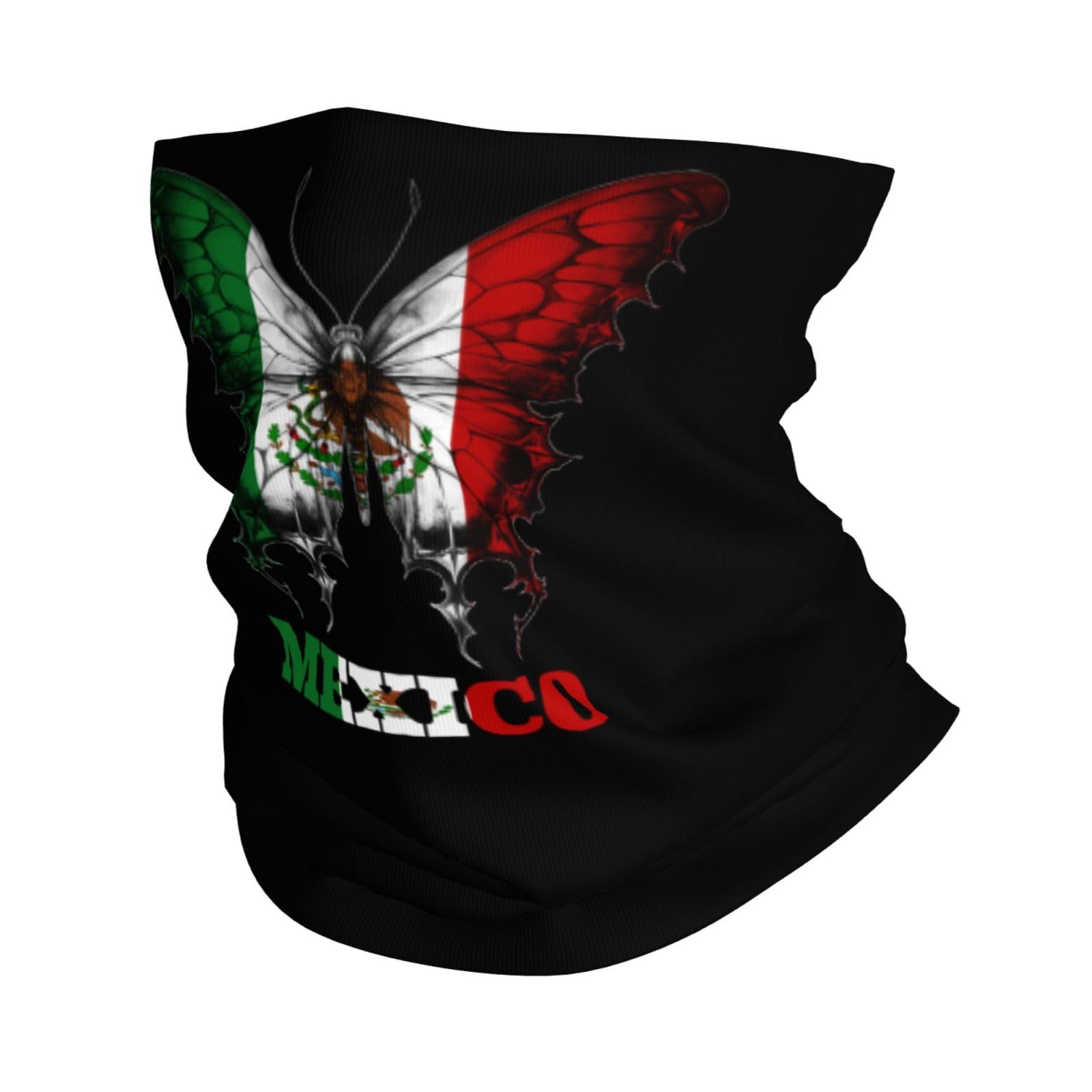 Mexico Mexican Mex Butterflies Flag Balaclava Bandana Neck Gaiter Face Mask for Men Women Uv Protection for Motorcycle Cycling Riding Running Headbands White