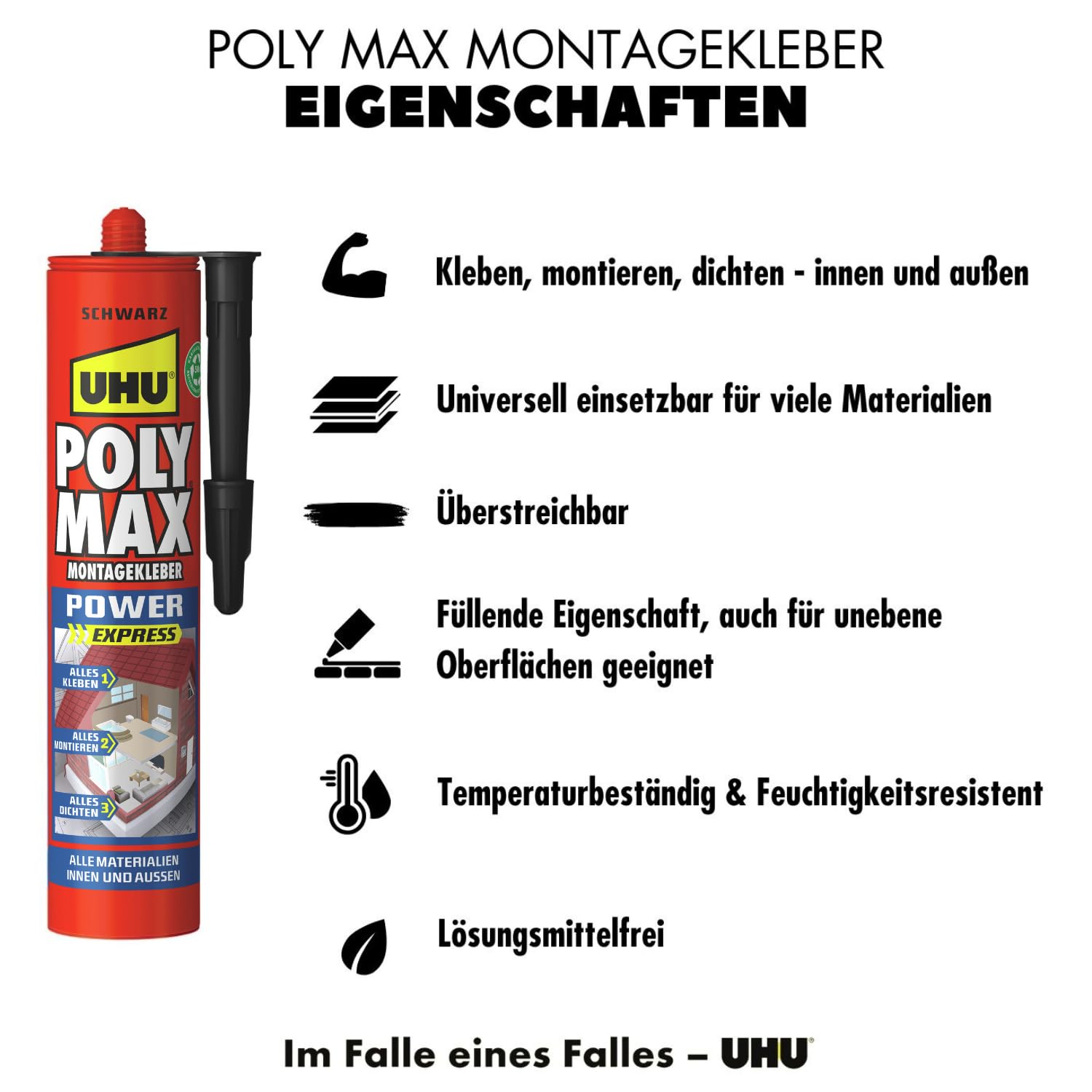 Uhu Poly Max Klej Montażowy, Czarny, 425 g