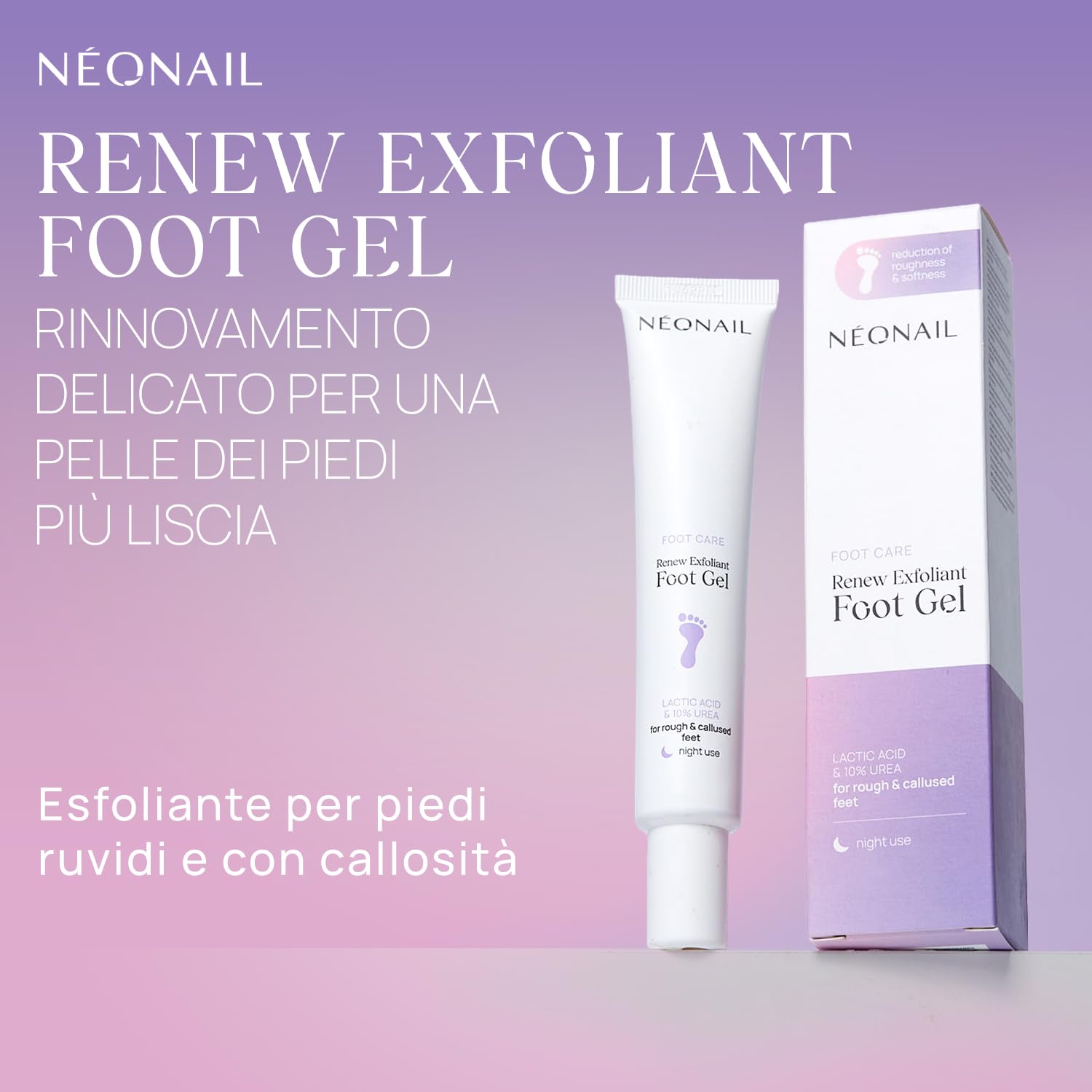 NÉONAIL Gel esfoliante piedi con urea 10% e acido lattico - Renew Exfoliant Foot Gel - gel cheratolitico per piedi secchi e screpolati - 50 ml