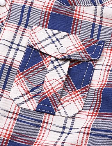 Image of COSLAND Boy's Toddler Cotton Western Short Sleeve Button Down Plaid Shirt, 4-14 Years
