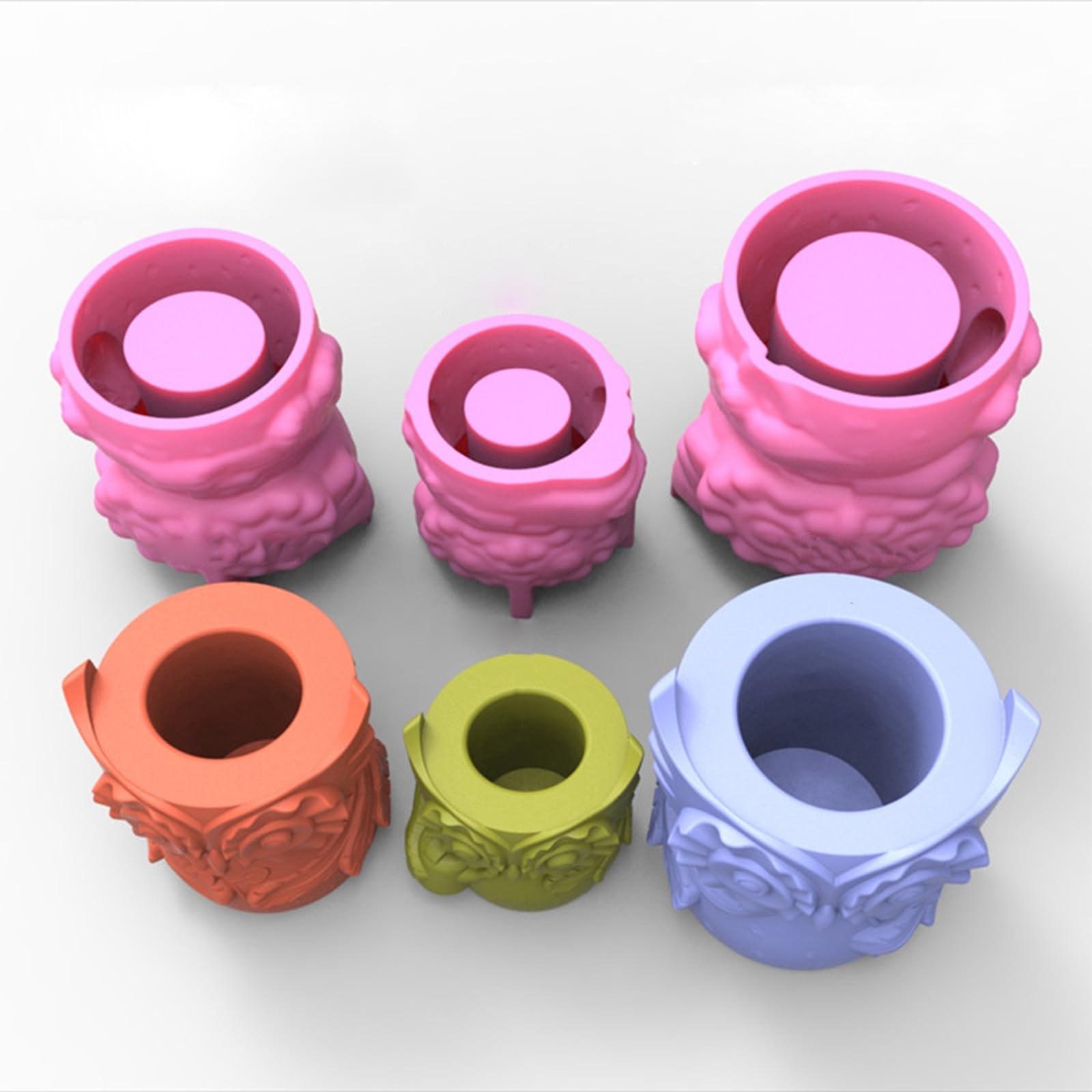 Gufo Mamma Gesso Stampo in Silicone Fai da te Piante grasse Cemento Vaso fiori Vaso Gesso Stampo cemento Argilla Portacandele Gufo Mamma Papà Silicone
