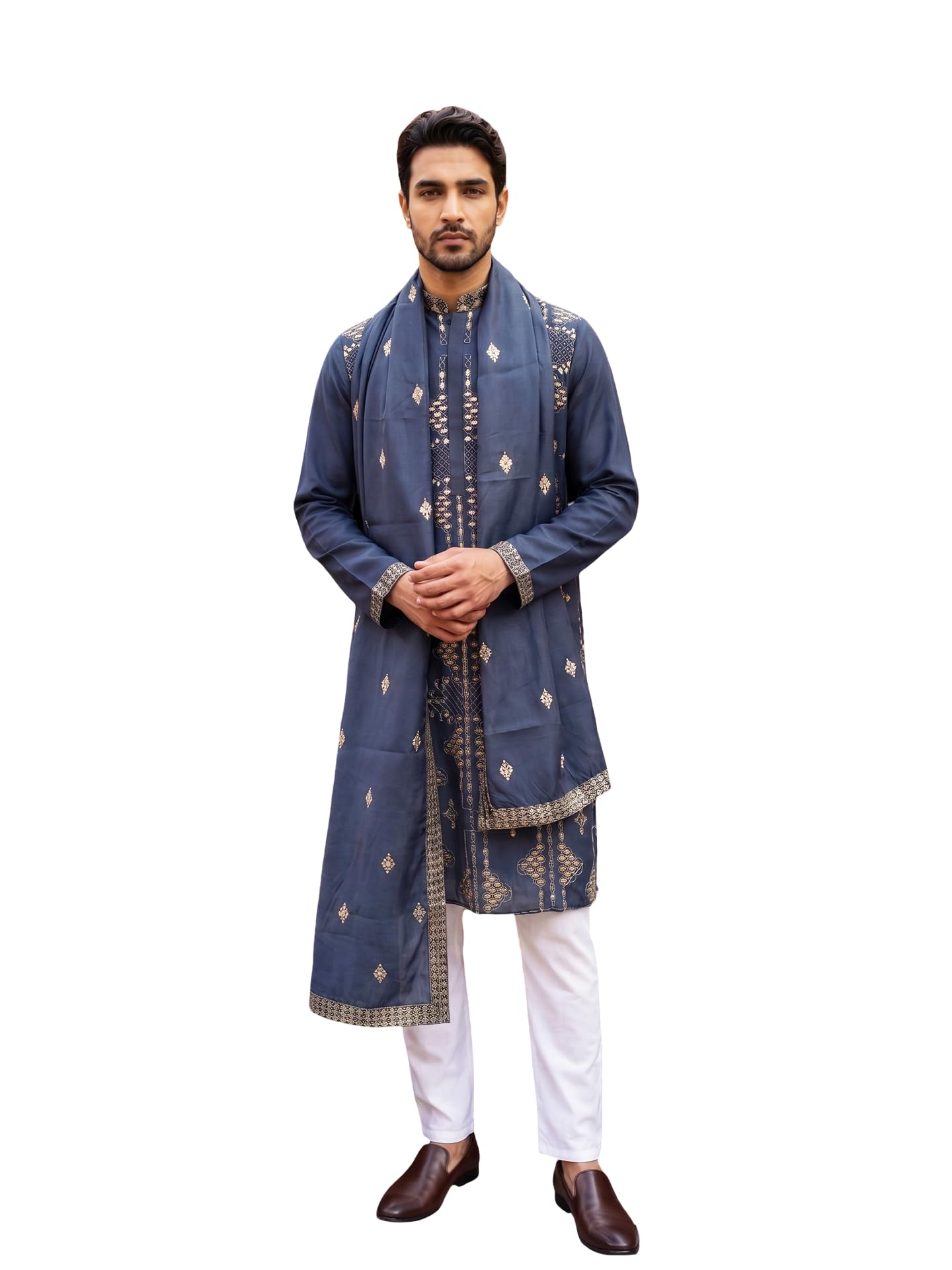 jompers Men’s Embroidered Kurta Pyjama with Dupatta Set-picture-36