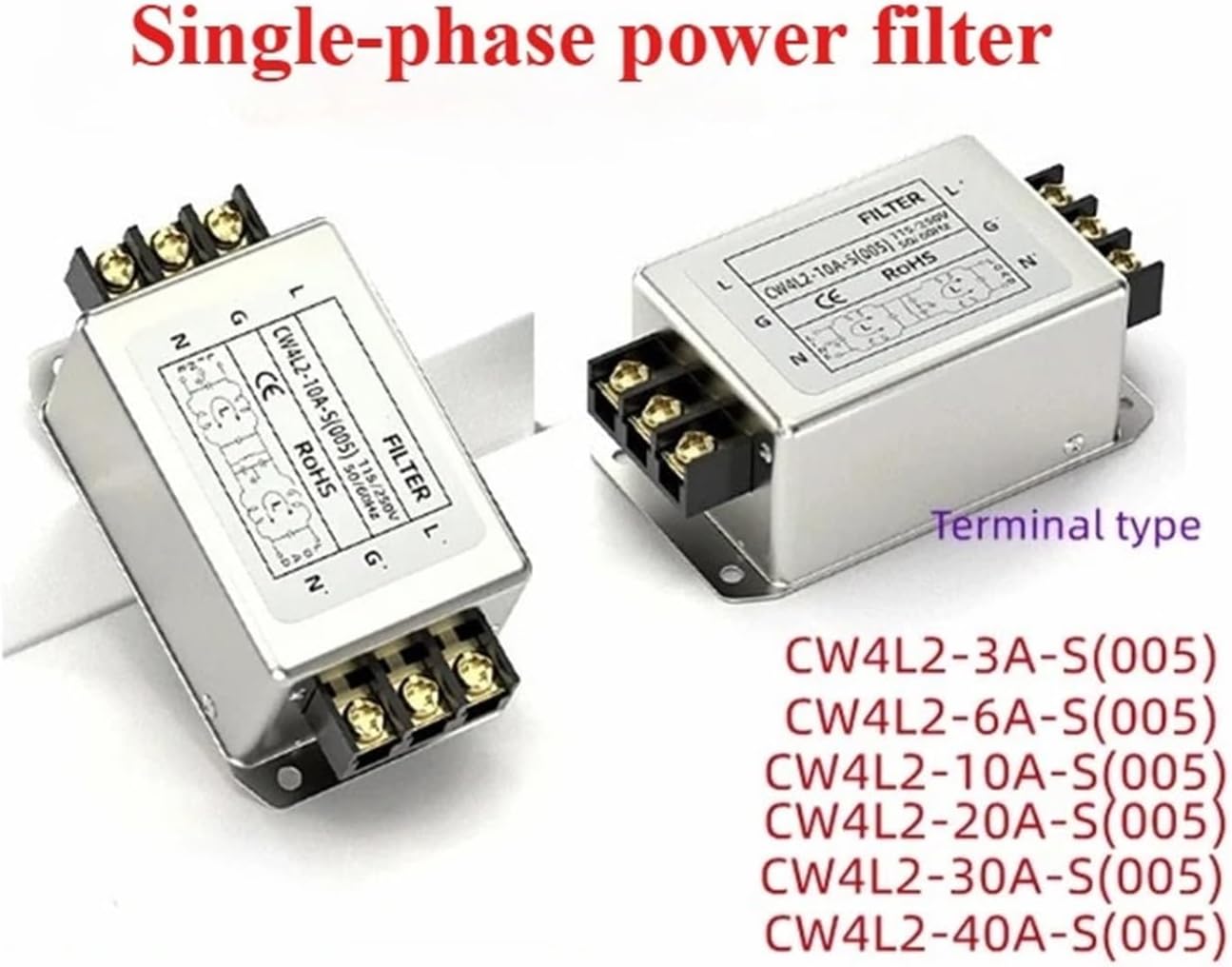 Single-Phase Power Filter Power Filter CW4L2-S(005) 3A to 40A 220V AC Dual Extreme sub-Stage Rail Type electromagnetic Interference Purifier CW4L2-10A-S(CW4L2-6A-S(005),Rail Type)