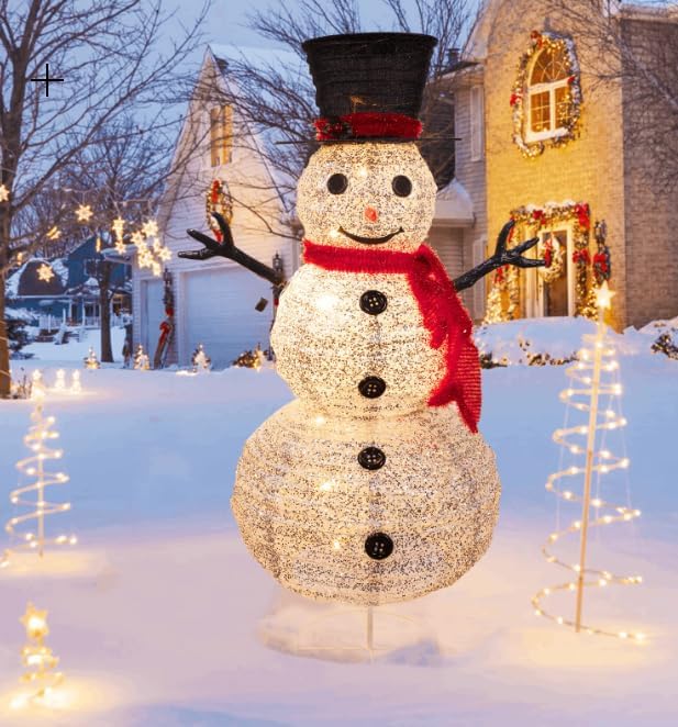 4ft Prelit Snowman Silver Tinsel Snowman