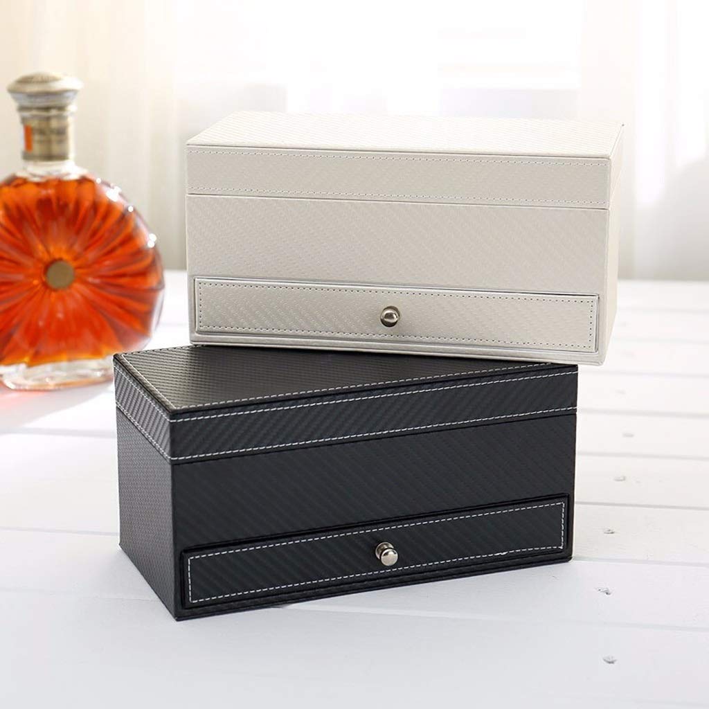 Uhrenbox, multifunktionale, doppelschichtige Uhrenbox mit Schubladen, Uhrenaufbewahrungsbox mit sechs Positionen, Uhrendisplaybox, Schmuckschatulle, Uhren-Organizer zur Aufbewahrung und Präsentation