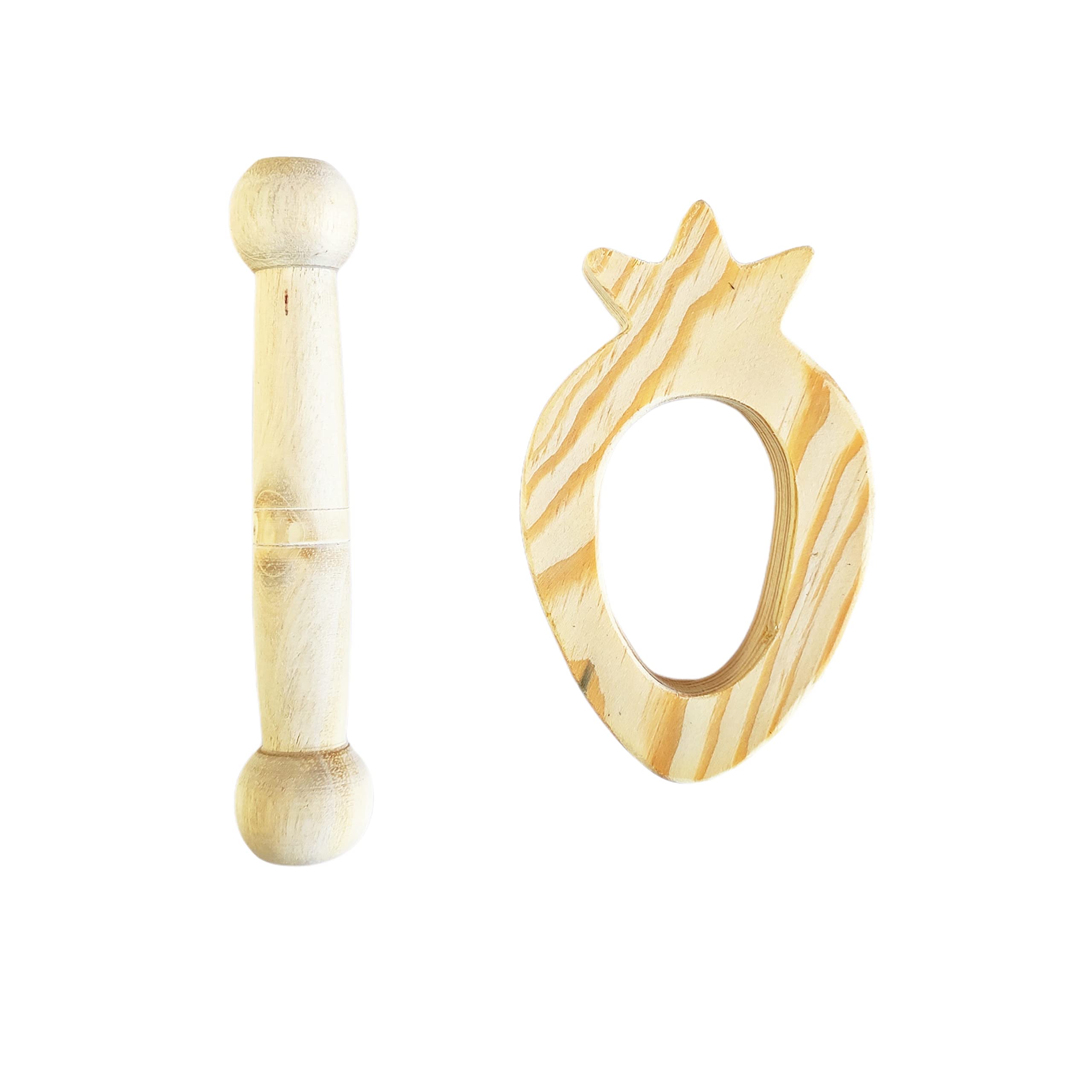 Ormango Wooden Teether for Baby, Wooden Neem Teether for 6 to 12 Months Baby Pack of 2 Round Stick and Pine Apple Shape