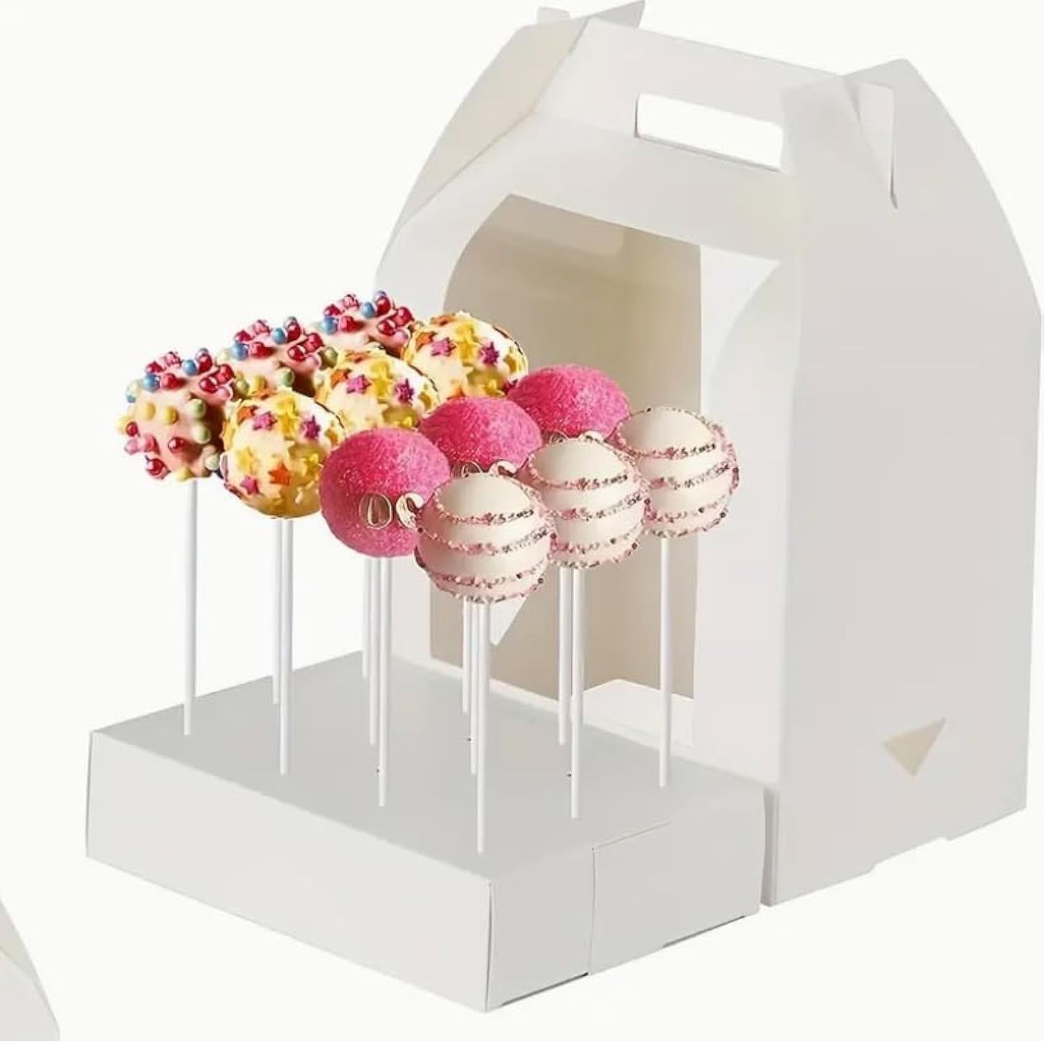 Cajas blancas para tartas, caja de ventana con asa, hasta 18 sujetadores, caja de exhibición Lollypop (paquete de 12)