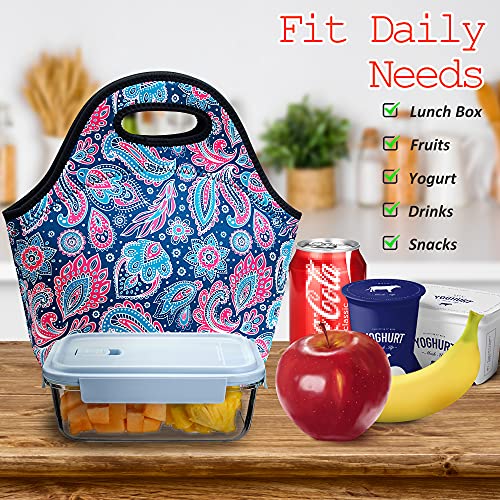 Youbdm Neoprene Lunch Bags Thermal Insulated Lunch Tote Bag Reusable Washable Neoprene Picnic Bag For Women Men (Cashew Flowers) #TOP1