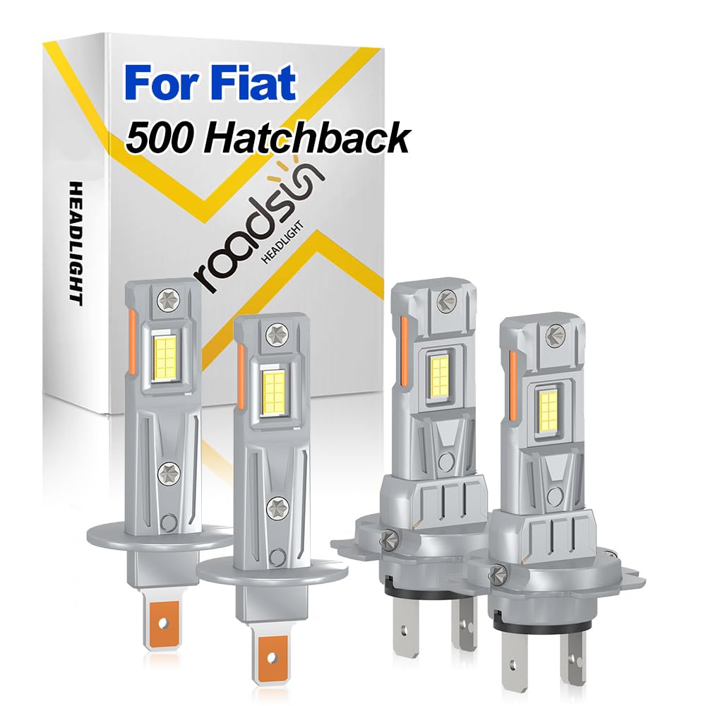 Bombillas LED Para Faros Delanteros, 20000LM, 12V, 6000K Blanco, H1 Luz De Carretera, H7 Luz De Cruce, Luces LED anti-deslumbramiento, For Fiat 500 Hatchback 2007-2014