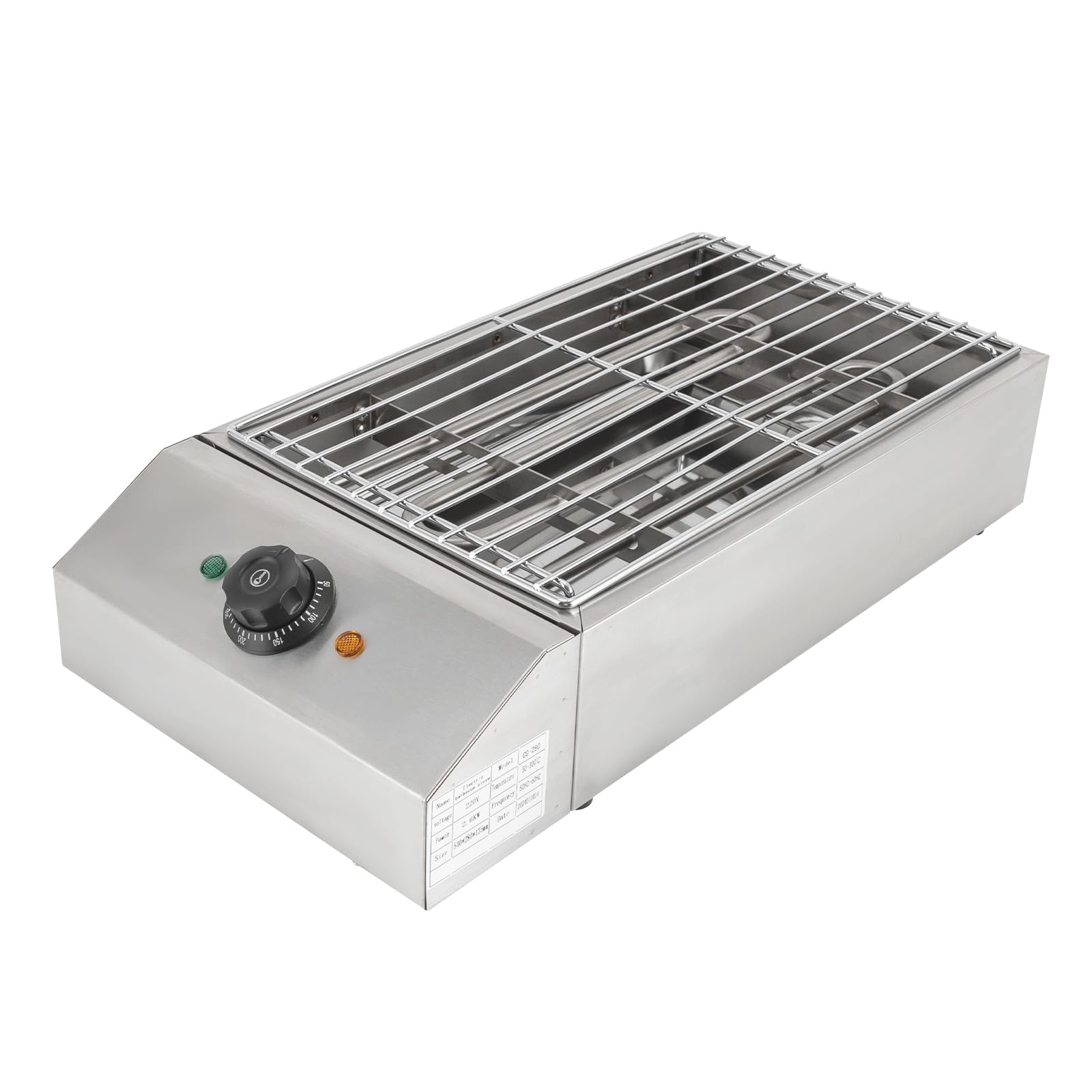 Grill elektryczny, grill stołowy, 220 V, 2,6 kW, elektryczny piec do grillowania z regulacją temperatury 50-300°C, zdejmowany grill elektryczny ze stali nierdzewnej, na pikniki, imprezy, pokłady