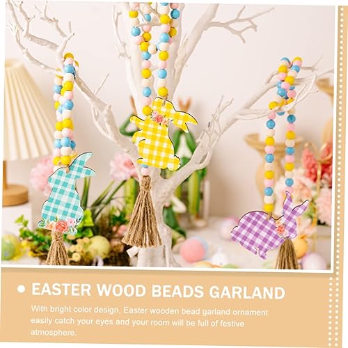 Miniatura 6 de ABOOFAN 2 guirnaldas de decoración de pared para el hogar borla de madera cuentas de madera cuentas de fiesta casa de campo vacaciones de primavera