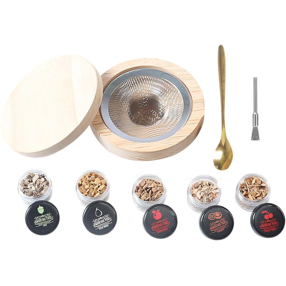 Fituenly Men's As Shown Cocktail Smoker Kit Bourbon Whiskey Wooden Bartending Sawdust Smoker Set Bar Accessories Tools Gifts
