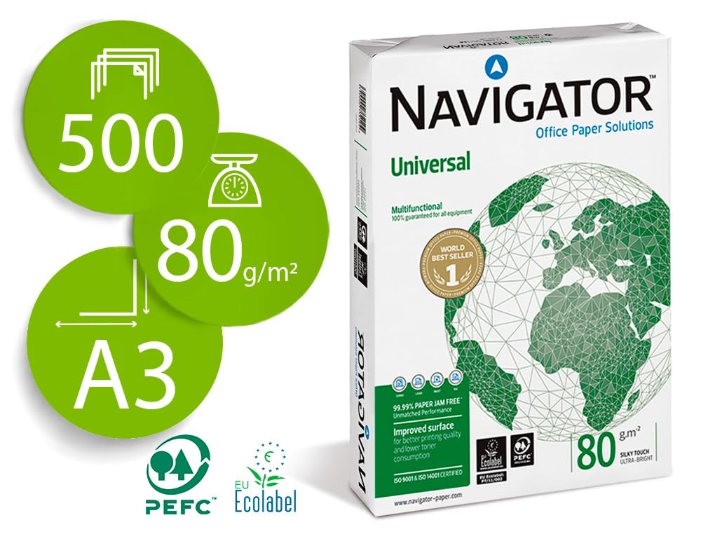 Papel Fotocopiadora Navigator Din A3 80gr. 3 Paquetes de 500 hojas (1500 Hojas)