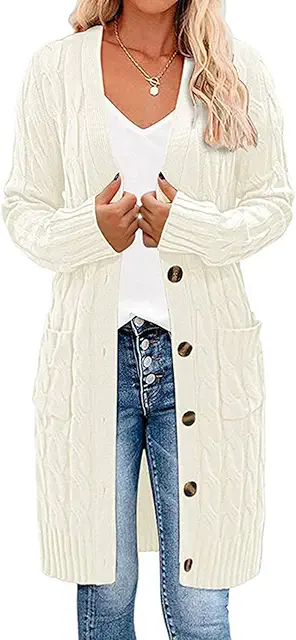 Women's Long Sleeve Knitted Cardigan - Vest Met Kraag Dames