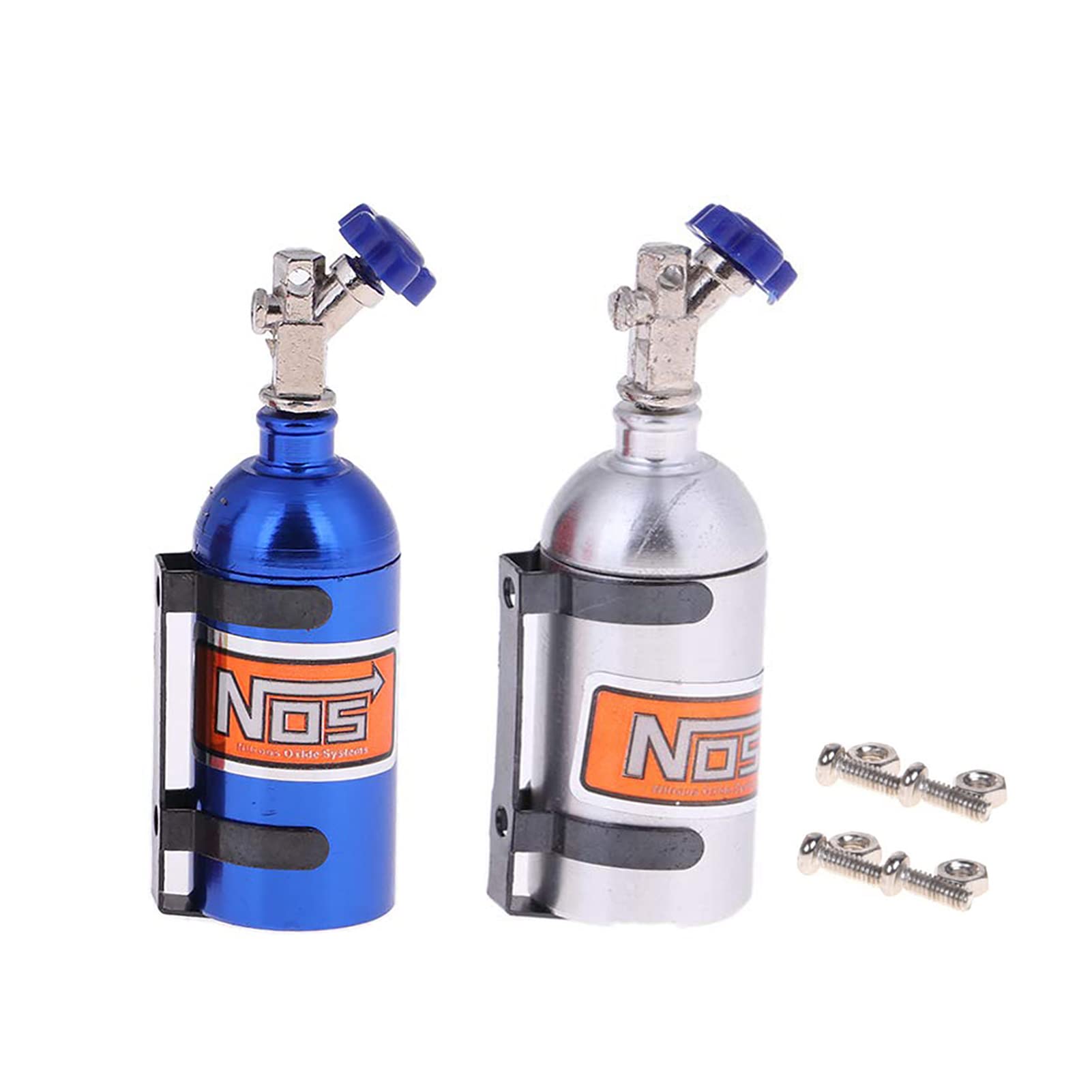 KEEDA 2 PCS Metal Simulated NOS Nitrogen Bottle with Bracket for 1/10 RC Crawler Car TRX4 D90 Axial Scx10 Decoration Accessories (Blue & Silver)