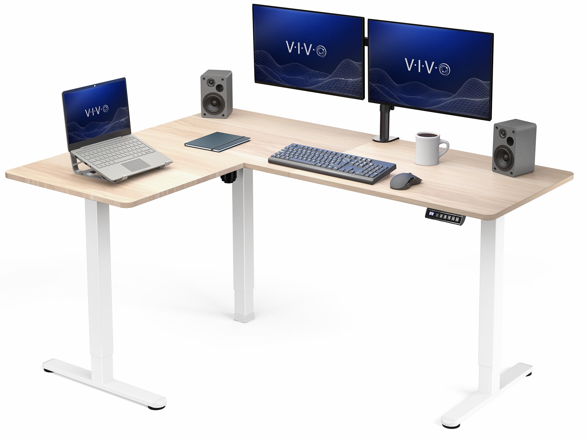 VIVO Light Wood 63 x 47 in Corner Standing Desk, DESK-E3CTWC-47