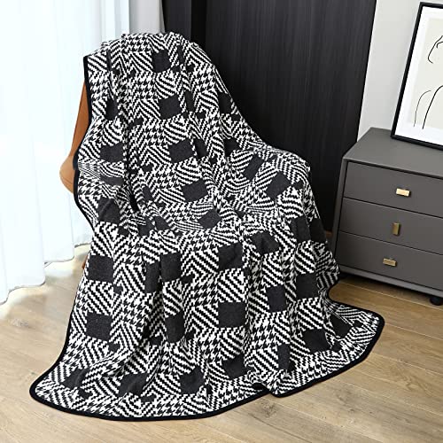 Putian Merino Wool Blanket - 63 Inch X 51 Inch Thick Warm Soft Twin Bed Throw - Great For Camping, Outdoors, Travel, Car, Couch, All Seasons Houndstooth Black thumb #3