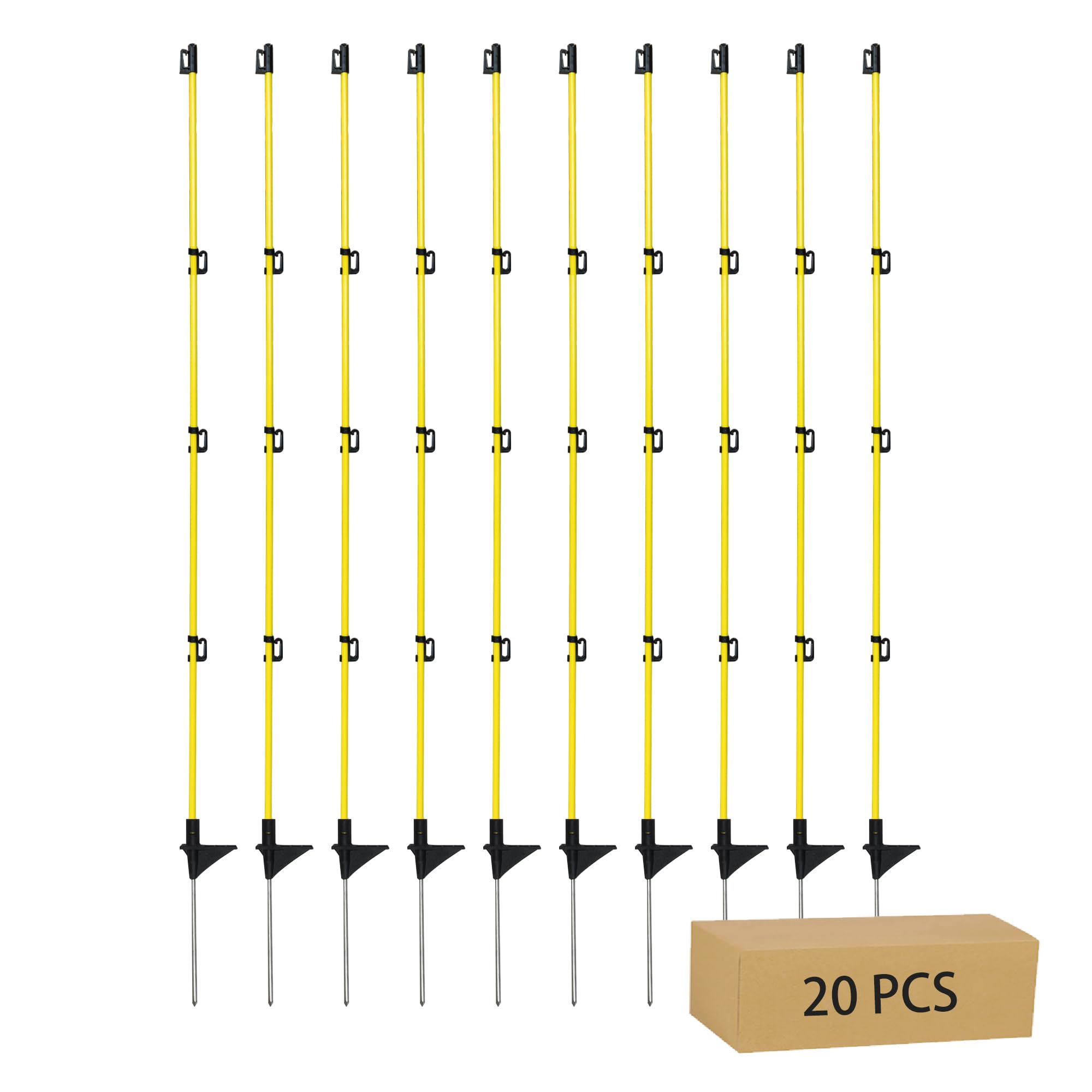 Electric Fence Posts 46 Inches, Fiberglass Step in Temporary Electric Fence Posts for Cows, Sheep, Dog, Portable Fence Stakes for Electric Fencing-20 PCS