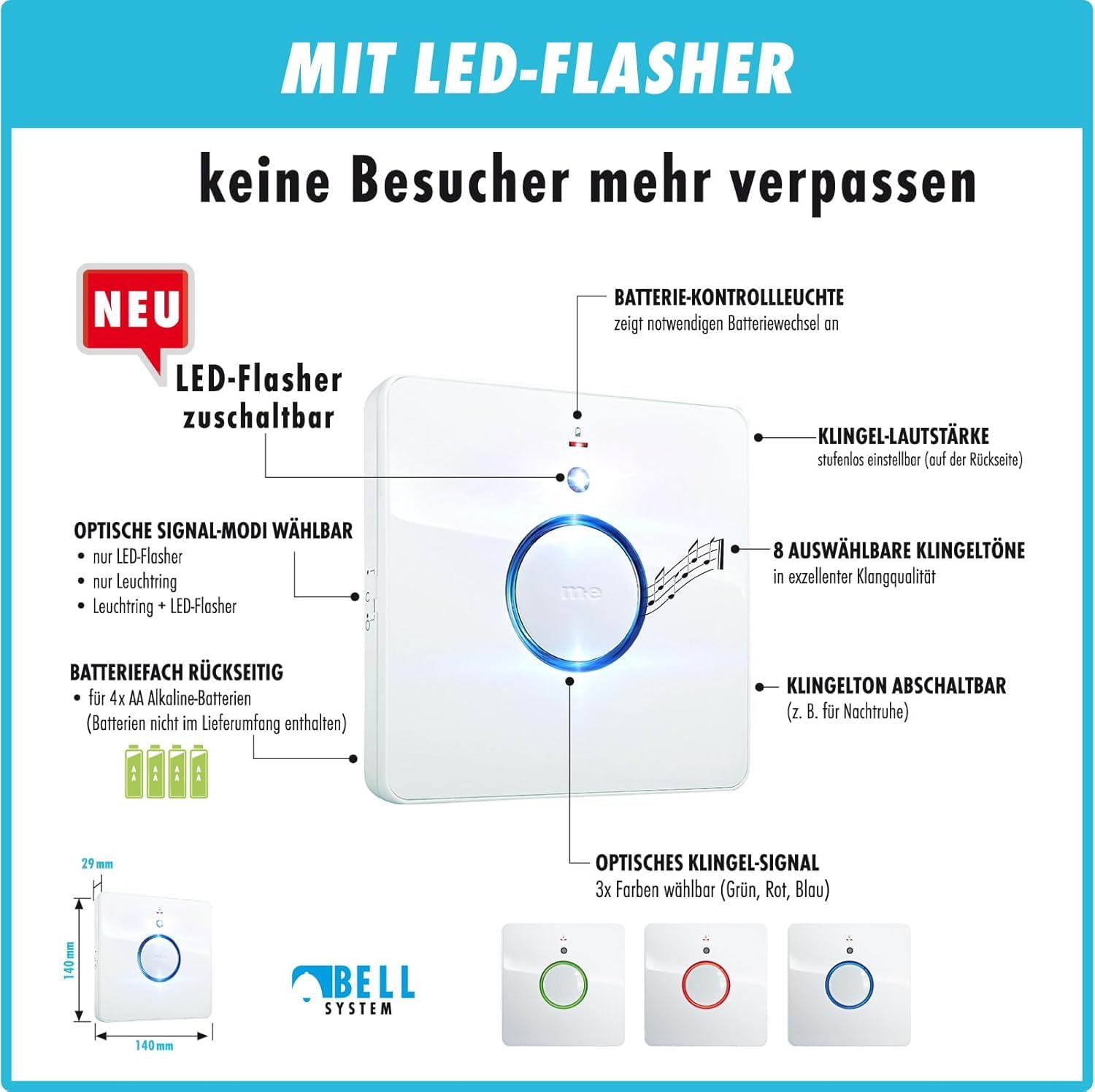 m-e Bell 5553 Funk Klingel Weiterleitung - Einbau in Klingelleitung oder Gehäuse Türklingel Erweiterung | Türklingel Verstärker (Funk Converter + Klingel (Batterie))