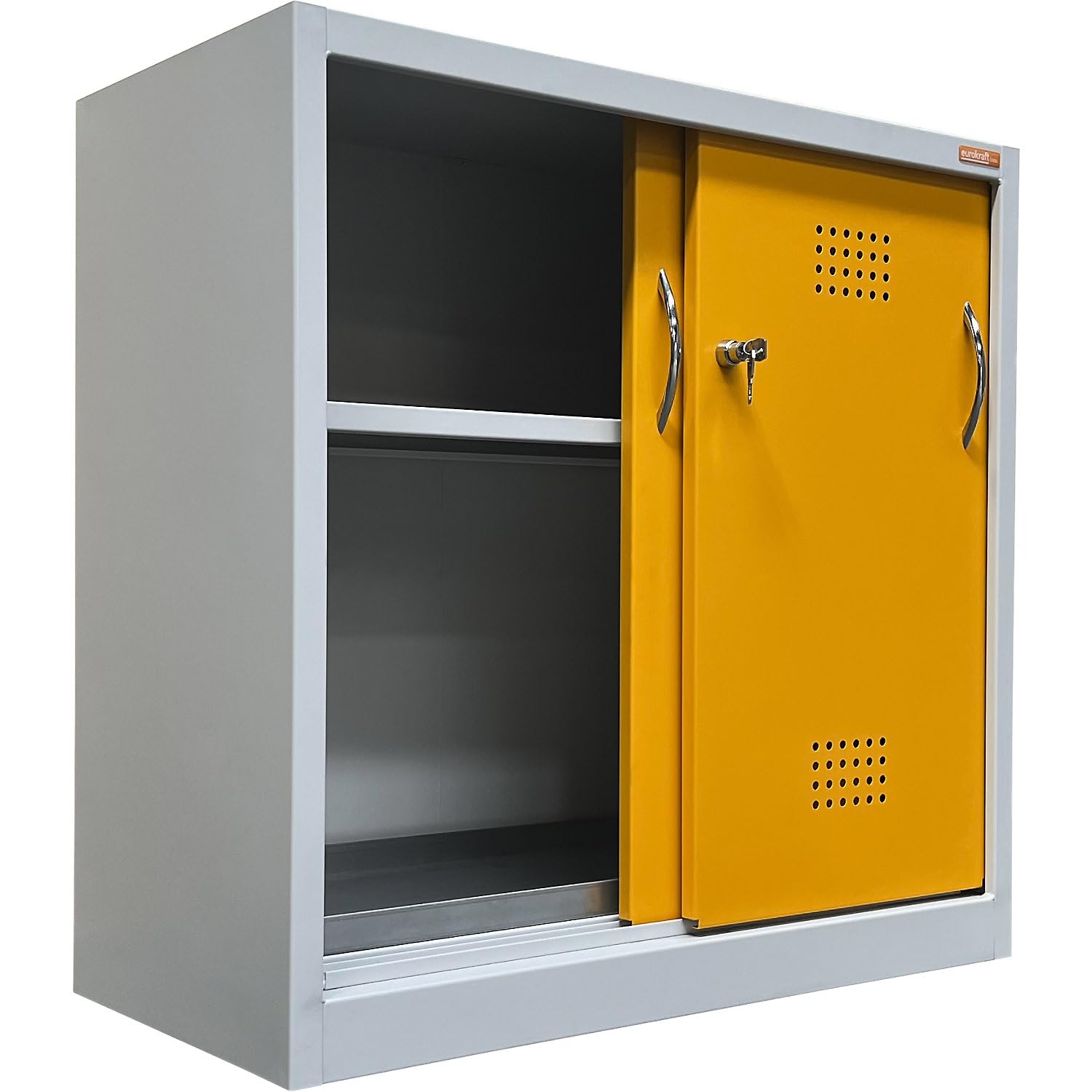 eurokraft | Umweltschrank mit Schiebetüren | Höhe 900 mm | 1 Fachboden | mit 1 Bodenauffangwanne