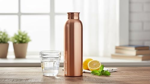 Miniatura 7 de Botella de agua moderna de cobre sólido con acabado mate de 1 litro, botella ligera y resistente a fugas con boca ancha, recipiente de hidratación