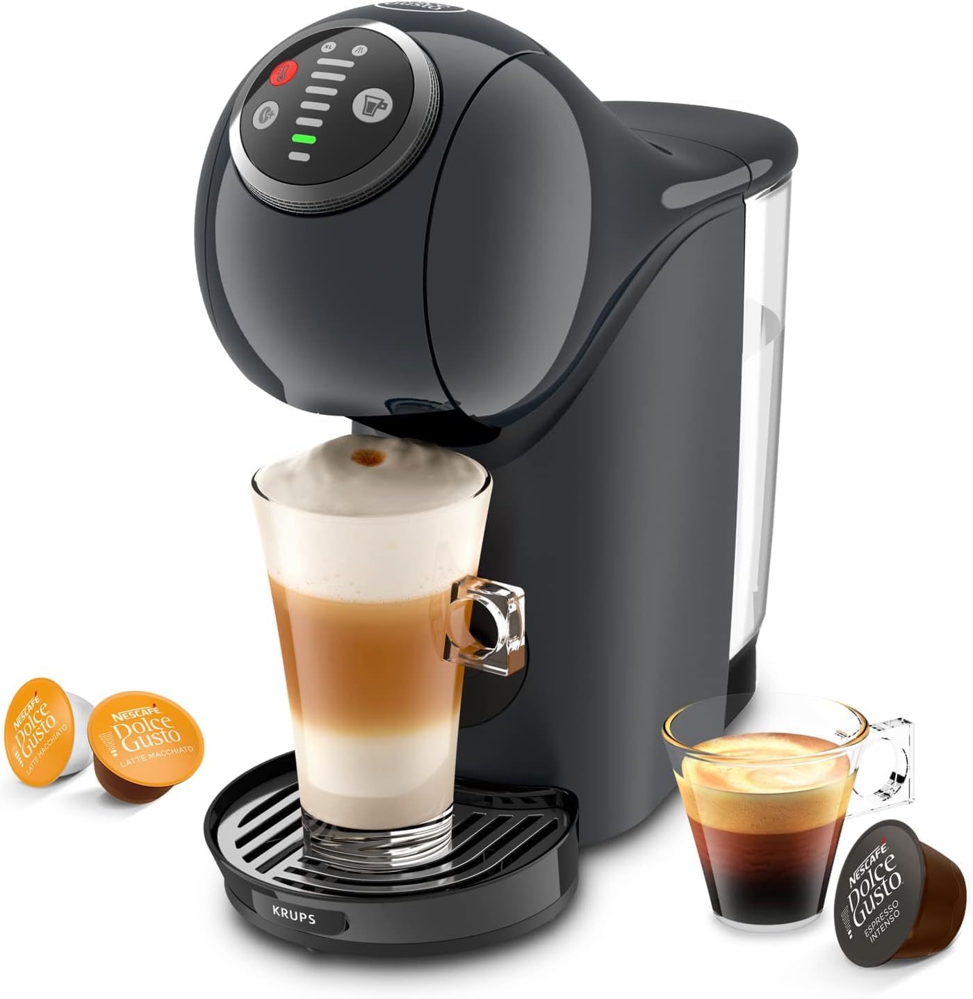 Krups Dolce Gusto Genio S Plus, Cafetera Cápsulas, Depósito 0,8L, Negra | Ultracompacta, 15 Bares, Bebidas calientes y frías, Tecnología Automática, 4 Niveles temperatura, Espresso Boost, KP340B