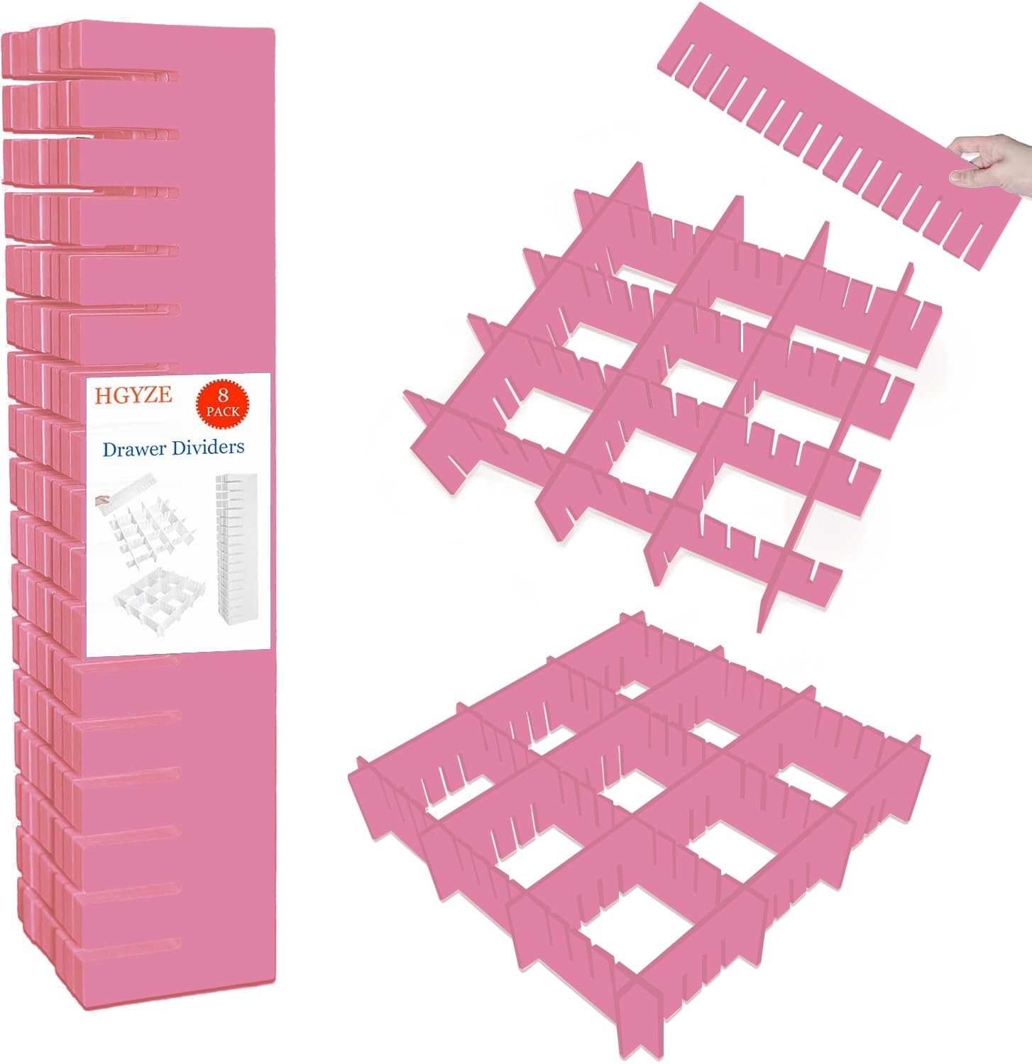 HGYZE Schubladentrenner Verstellbar 9cm Hoch, Schubladenteiler 42cm länge, Schubladen Organizer Ordnungssystem, 8er-Set Kunststoff Trennwand Schublade für Besteck, Küche, Schlafzimmer, Kommode