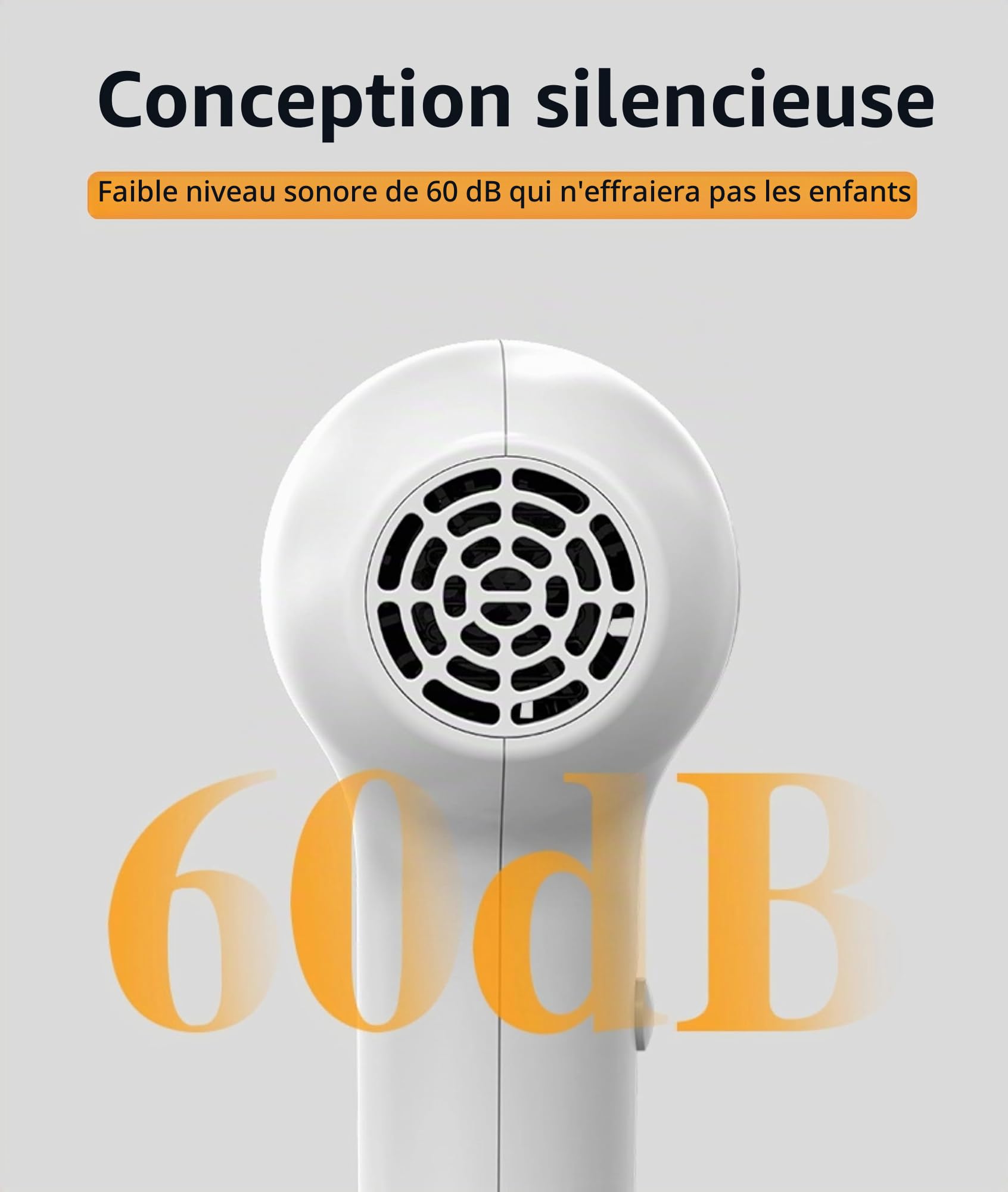 Sèche-cheveux pour bébé, Chaleur Douce à Faible Bruit pour bébé en Bas âge, Sèche-cheveux sans Fil Rechargeable à Température Constante à 2 Vitesses, Petit Sèche-cheveux (Blanc