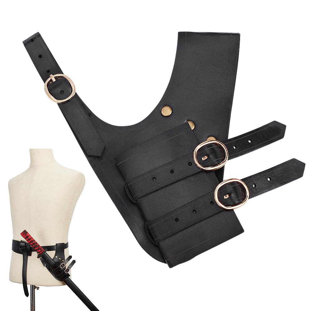 NBEADS Medieval Sword Frog Holster, Leather Sword Holster for Belt Right Sword Sheath PU Leather Sword Holder Renaissance Belt Sheath for Dagger Knight Pirate Cosplay Costume, Black