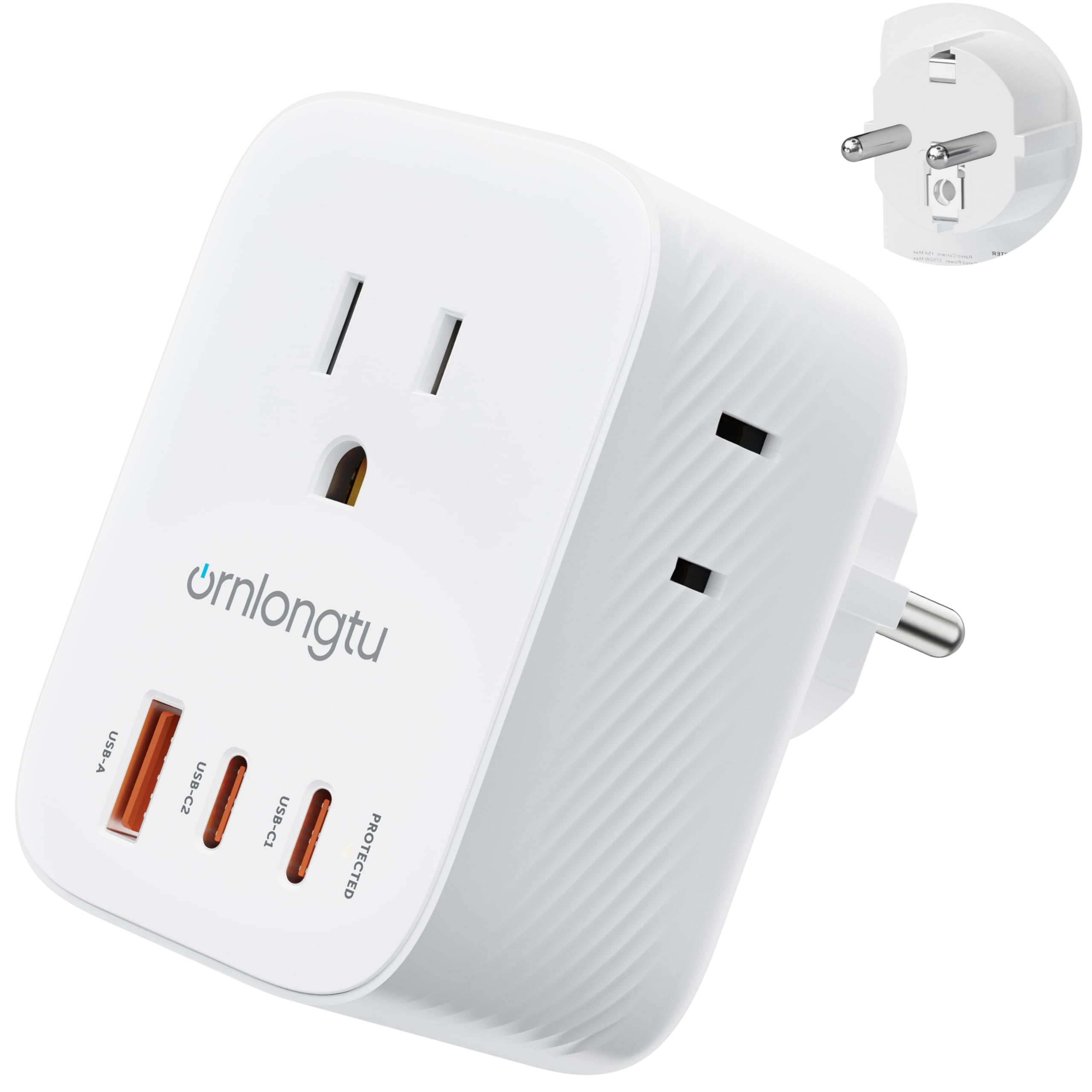 Photo 1 of European Travel Plug Adapter, ORNLONGTU US to Europe Type E F Power Adaptor with 20W USB-C & 3 AC Outlets, Germany France Schuko Travel Adapter for US to EU Spain Iceland Korea Greece German French