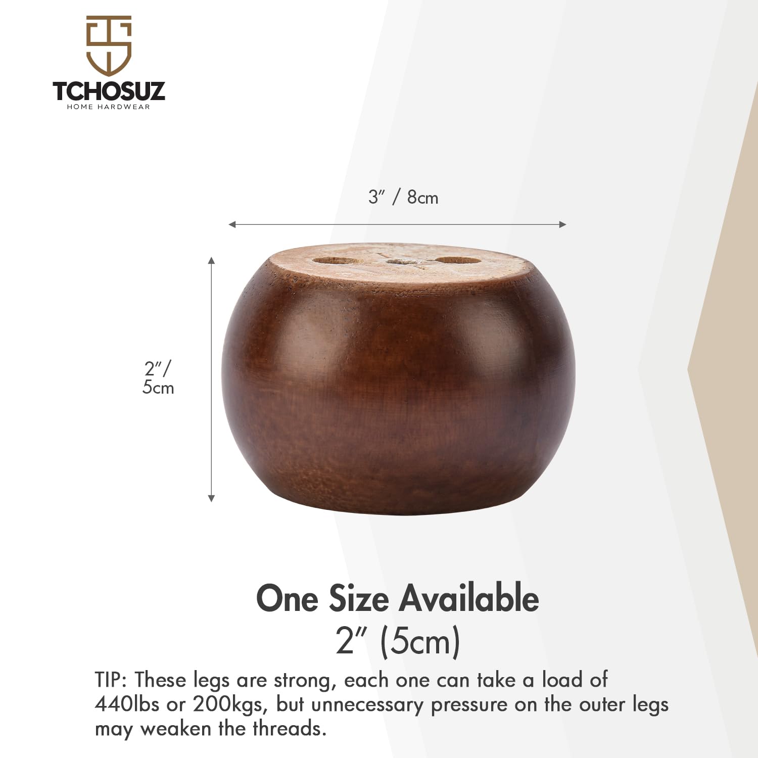 TCHOSUZ 2 inch / 5cm Wooden Furniture Legs - Image 4